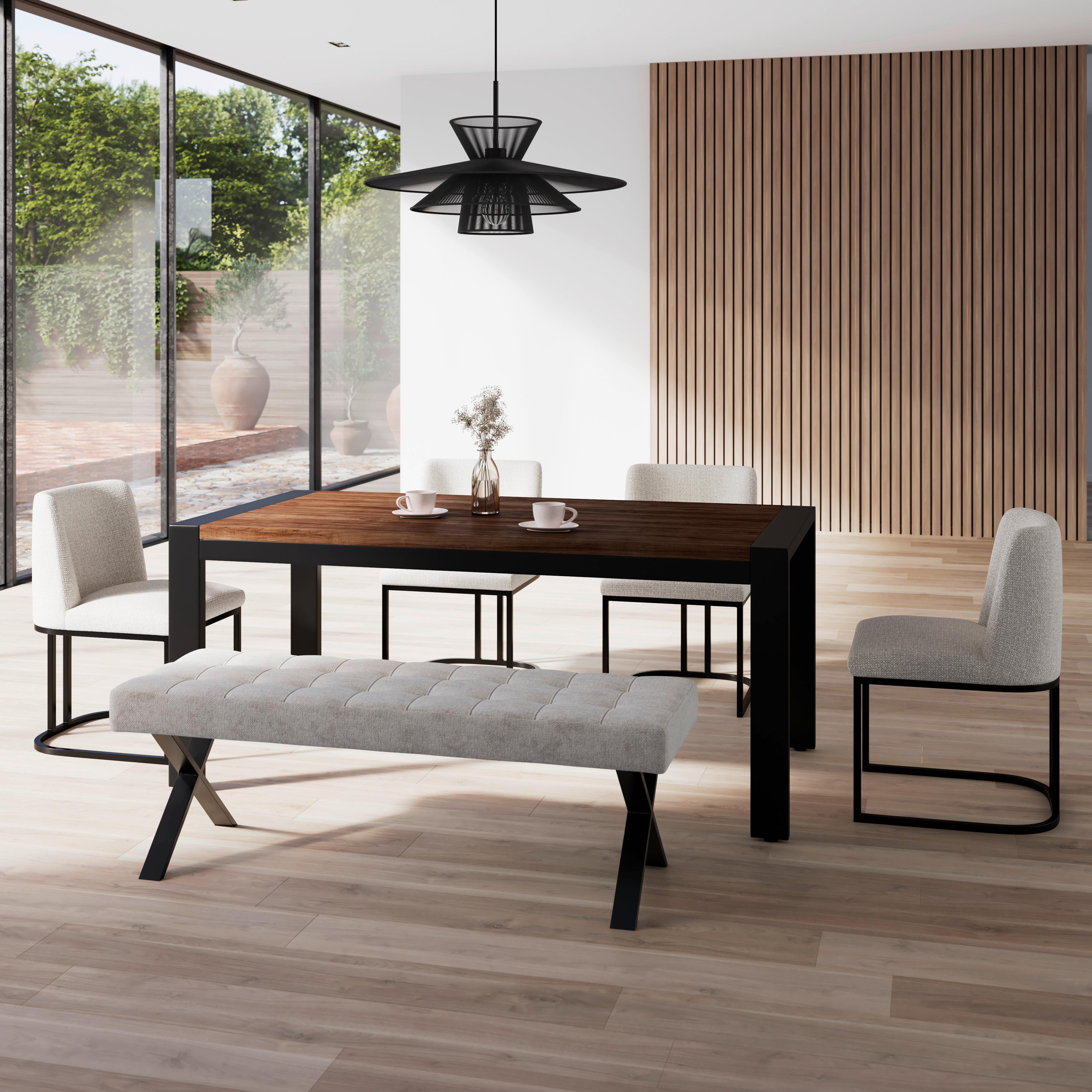 Sedací lavice NOVA - černá/světle šedá, Moderní, kov/dřevo (140/49/47cm) - Bessagi Home