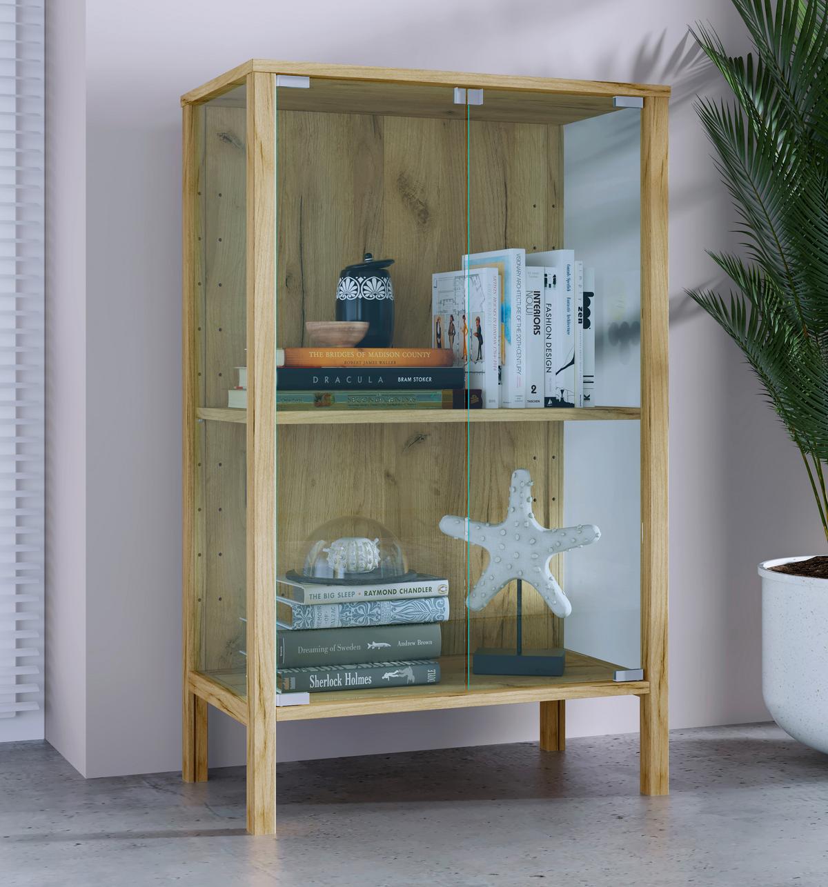 Vitrine Jensol Honigeiche B: 60 cm - Honigeiche/Klar, Design, Glas/Holzwerkstoff (60/80/35cm) - Livetastic