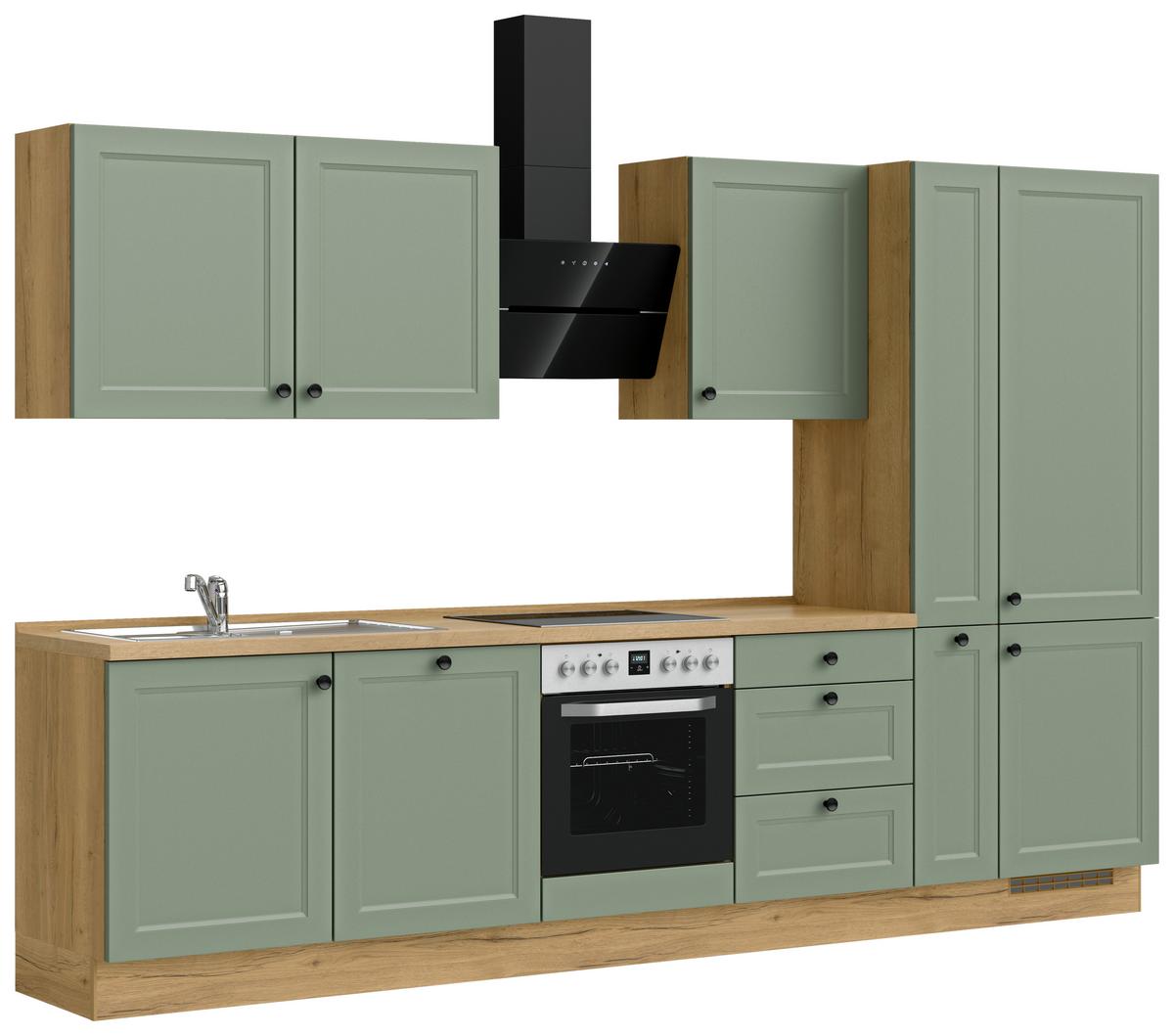 Kuchyňská lika 330 cm, rakosová / dub sierra - barvy dubu/černá, Moderní, kov/kompozitní dřevo (330cm) - Nobilia