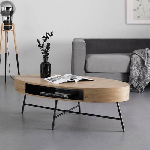 Konferenční stolek EMILIA - černá/barvy dubu, Moderní, kov (120/60/40cm) - Bessagi Home