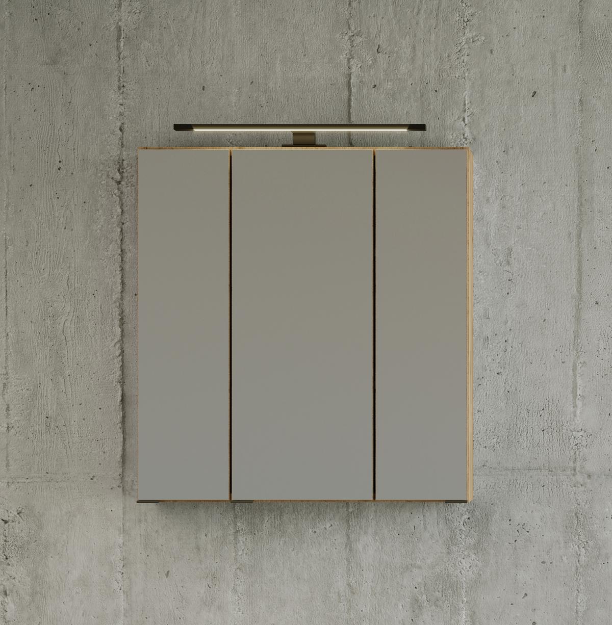 Spiegelschrank Manchester Led 3 Türen 60x64x20 Cm - Eichefarben, MODERN, Glas/Holzwerkstoff (60/64/20cm) - Held