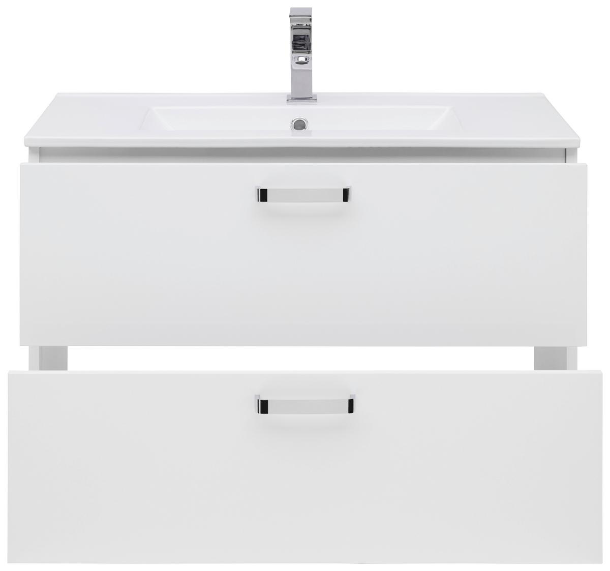 Waschbecken mit Unterschrank B: 81 cm Weiß - Weiß Hochglanz/Weiß, KONVENTIONELL, Keramik/Holzwerkstoff (81/56/46,5cm) - Ondega
