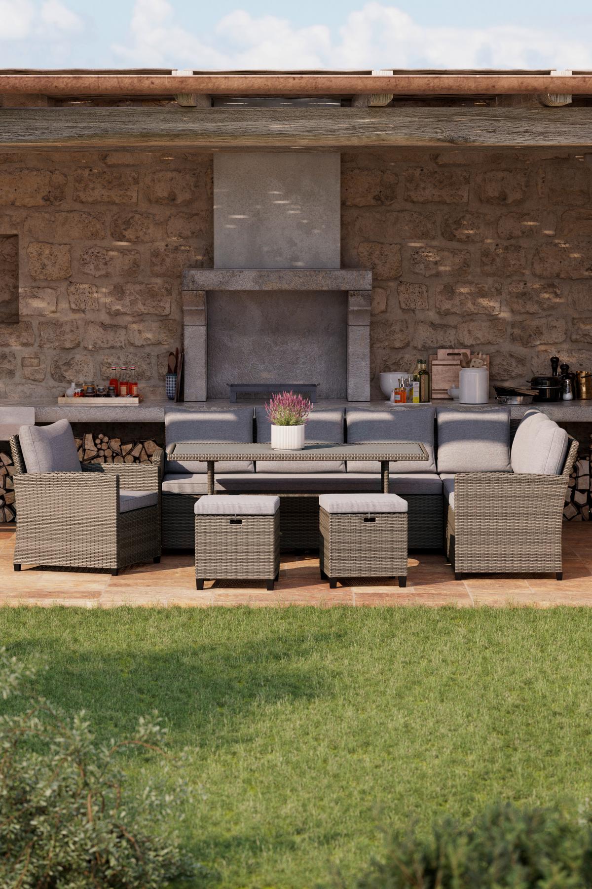 Lounge-garnitúra Porto New 6 Részes - szürke, Modern, műanyag/textil (232/175cm) - Beldano