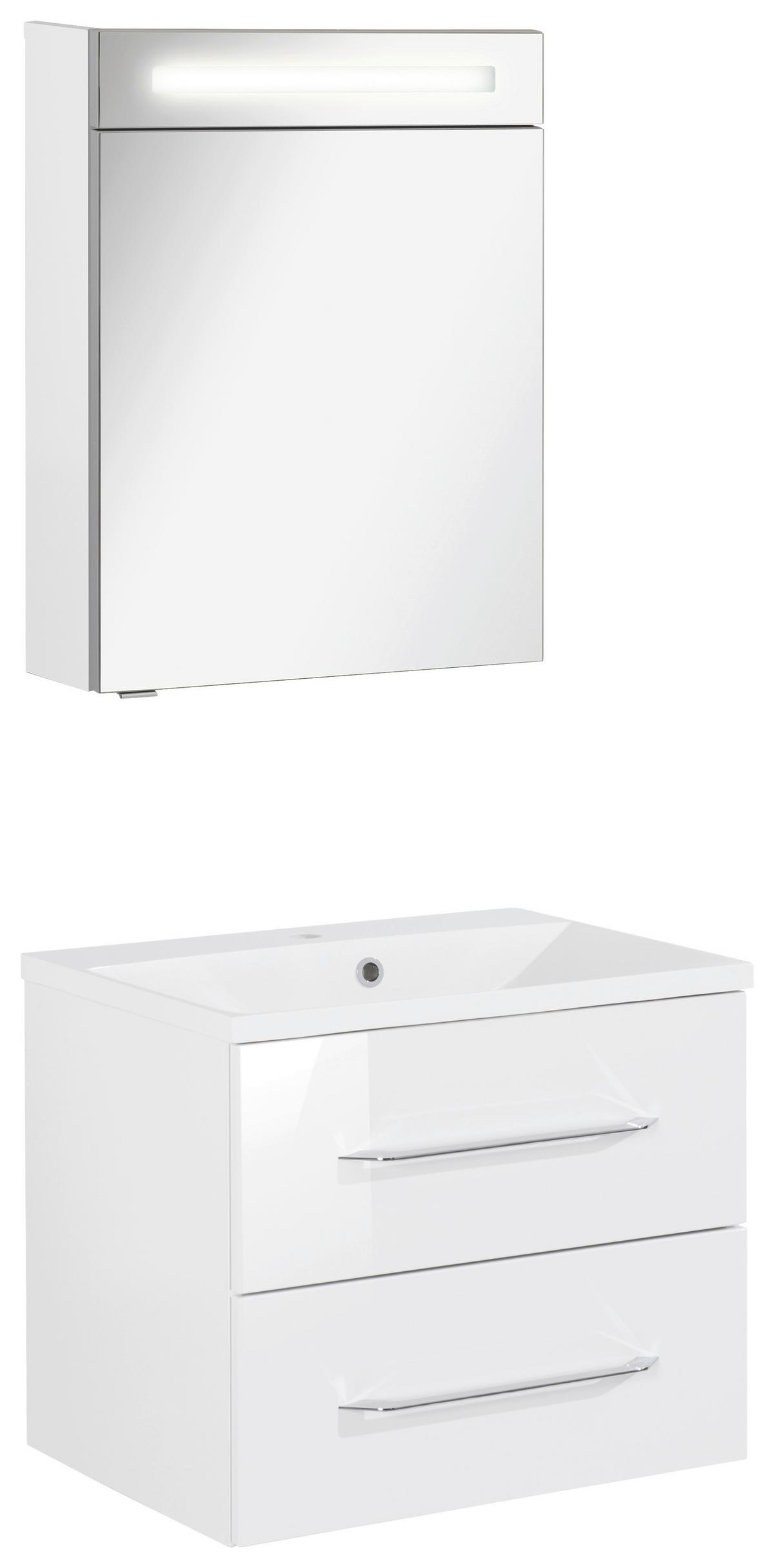 Badezimmer Clever Weiß/Weiß Hg B: 60cm - Weiß Hochglanz/Weiß, MODERN, Glas/Holzwerkstoff (60/118,9/45,7cm) - MID.YOU