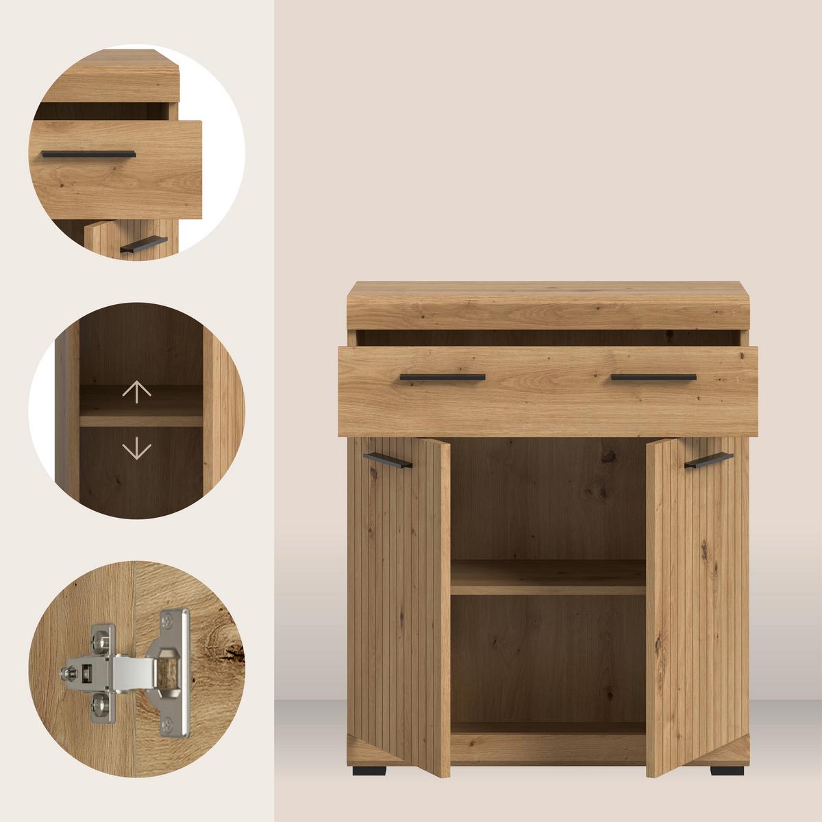 Midischrank Scout Eiche Artisan Dekor B: 74cm - Schwarz/Eiche Artisan, Trend, Holzwerkstoff (74/88/31cm) - MID.YOU