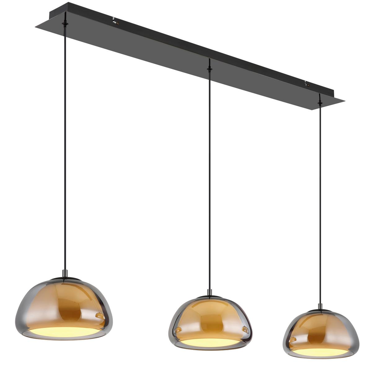 Hängeleuchte Avila Rauchglas ca. 117x25x150 cm - Schwarzchrom/Schwarz, Design, Glas/Kunststoff (117/25/150cm) - Globo