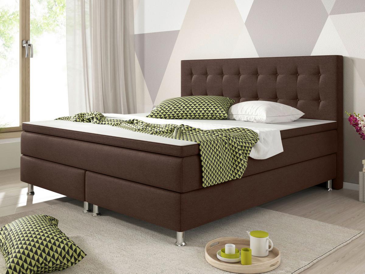 Boxspringbett mit Topper Kingsize 180x210 Köln - Silberfarben/Braun, KONVENTIONELL, Textil (180/115/210cm) - MID.YOU