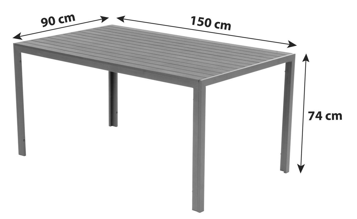 Gartentisch Milano Aluminiumguss L 150cm - Dunkelgrau/Schwarz, MODERN, Kunststoff/Metall (150/74/90cm) - Beldano
