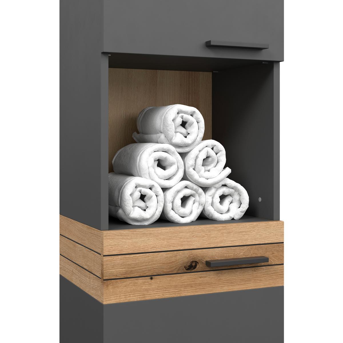 Badezimmer Hochschrank Cotia Cotls 40x170 cm Anthrazit - Eichefarben/Anthrazit, MODERN, Holzwerkstoff (40/170/30cm) - James Wood