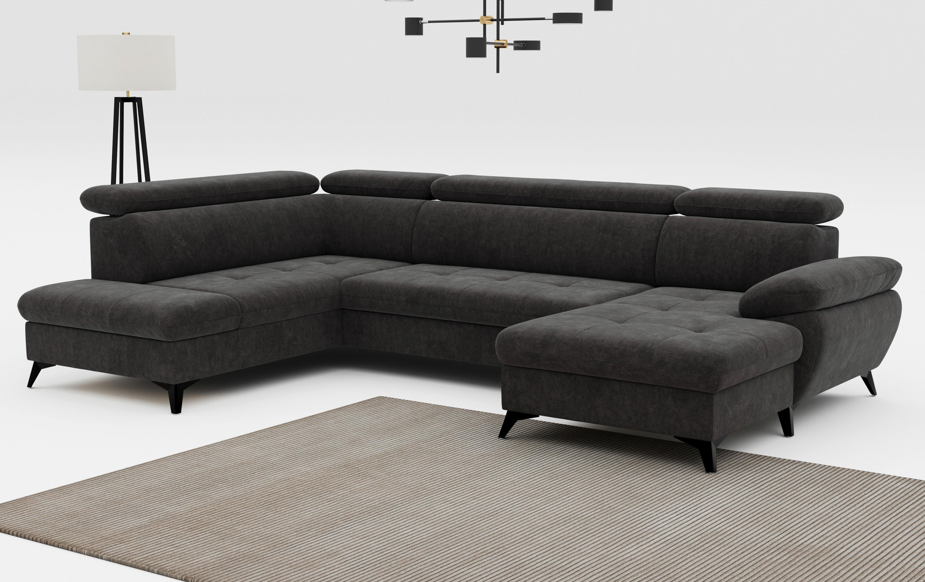Wohnlandschaft mit Bettkasten Hudson Dunkelgrau - Schlammfarben/Dunkelgrau, Textil (207/324/166cm) - MID.YOU