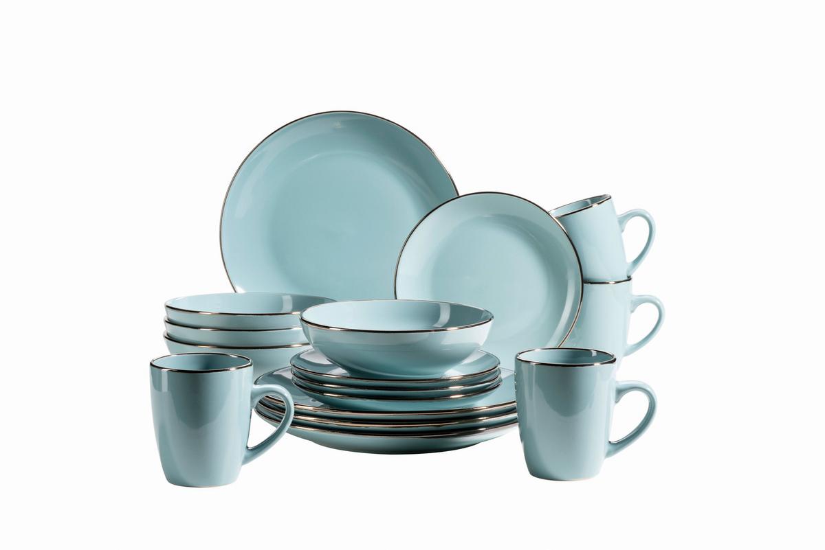 Kombiservice Metallic Rim 4 Personen Geschirr Set - Blau, Basics, Keramik (34/31,5/32cm) - Mäser