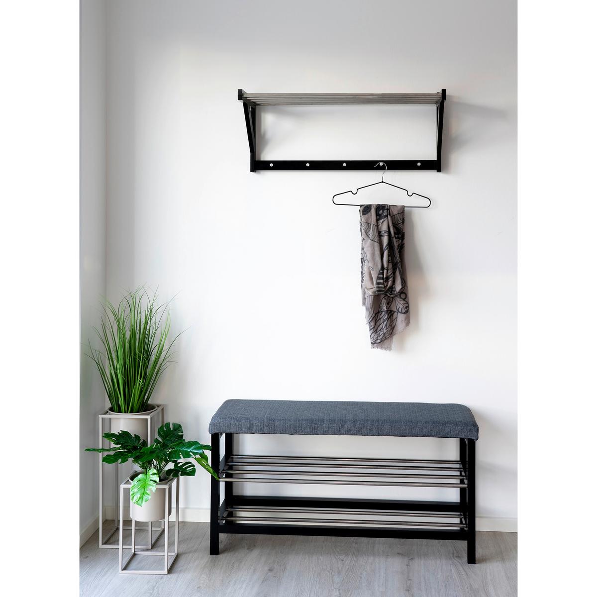 SCHUHBANK Padova, Schwarz B: 100 cm - Schwarz/Grau, Design, Holz/Textil (100/50/34cm) - MID.YOU
