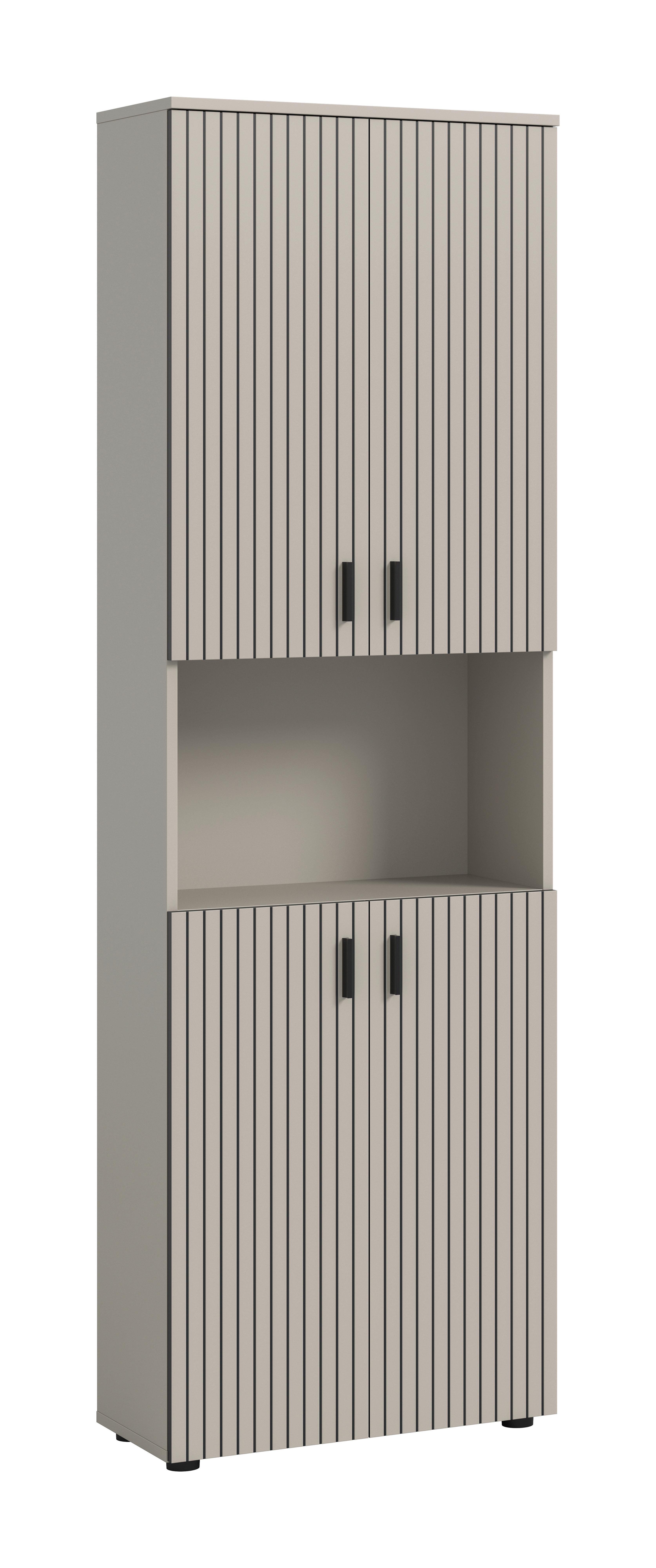 HOCHSCHRANK Mone Kaschmir B: 60cm - Kaschmir/Schwarz, Trend, Holzwerkstoff (60/192/30cm) - MID.YOU