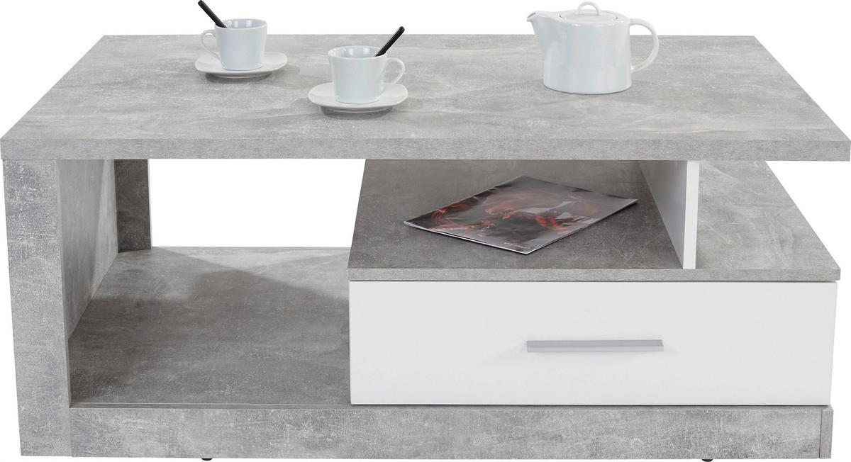 Couchtisch mit Stauraum Iguan, Betonoptik/Weiß - Weiß/Grau, MODERN, Holzwerkstoff (110/45/67cm)