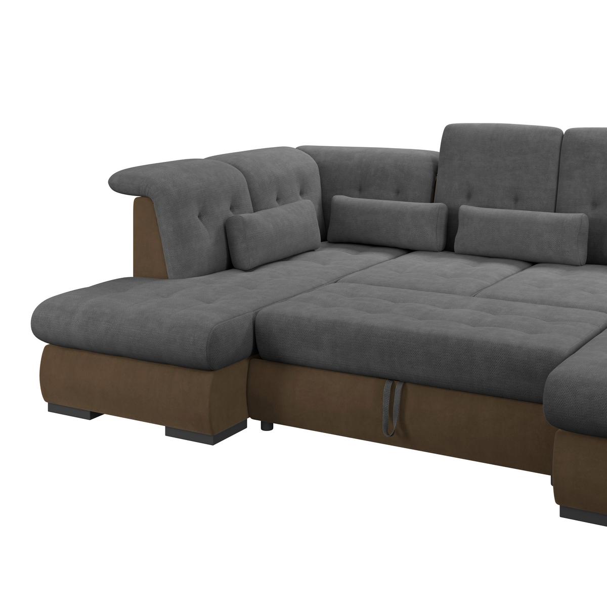 Wohnlandschaft Madera Mit Schlaffunktion Anthrazit - Hellbraun/Anthrazit, KONVENTIONELL, Kunststoff/Textil (212/358/190cm)