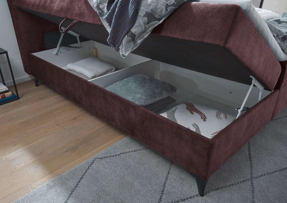 Boxbett Mit Topper+bettkasten 180x200 Cm Melrose - Aubergine/Schwarz, MODERN, Holzwerkstoff/Textil (180/200cm) - MID.YOU