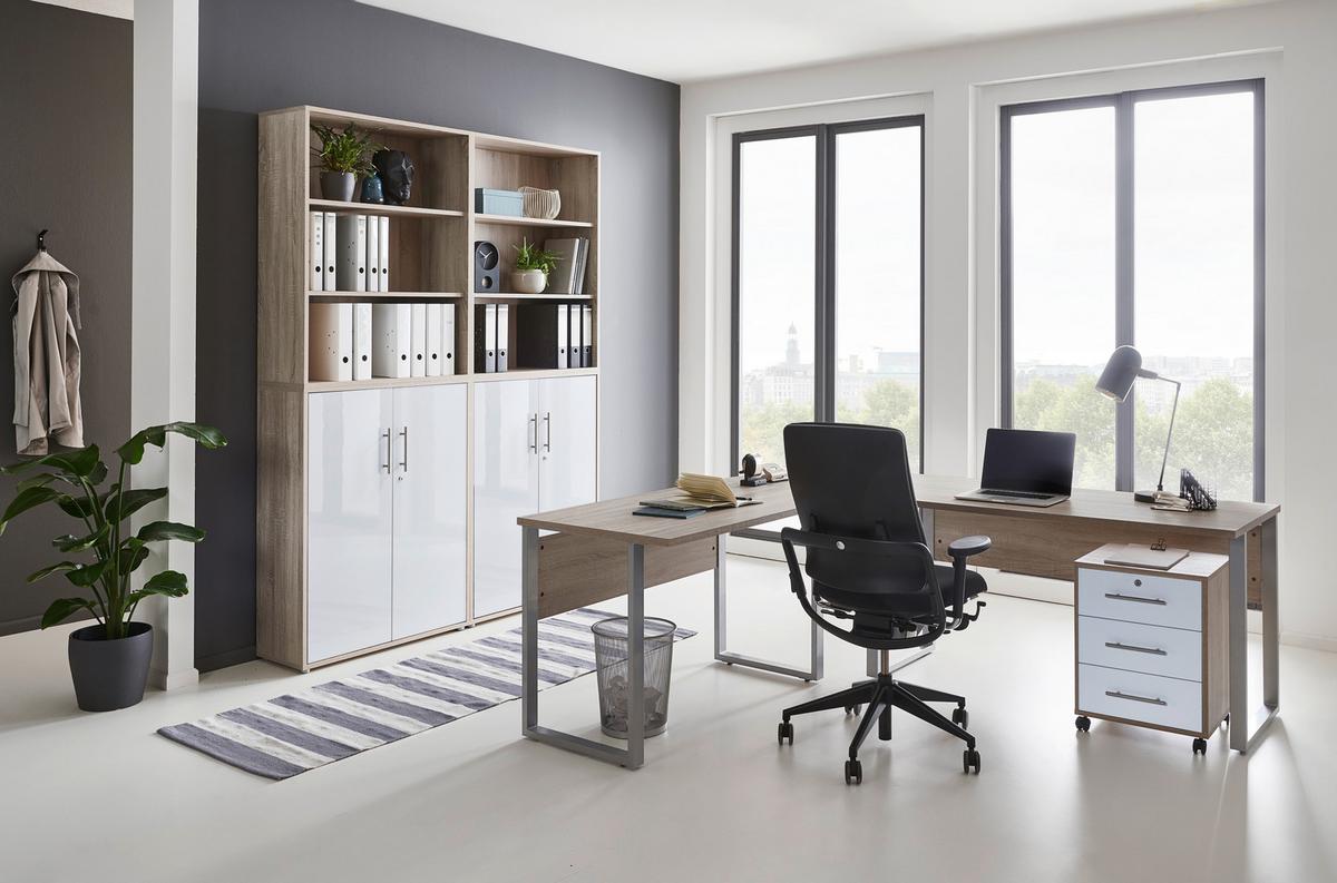 Büro Office Edition Sonoma Eiche Dekor/weiß - Weiß/Sonoma Eiche, MODERN, Holzwerkstoff/Metall - MID.YOU