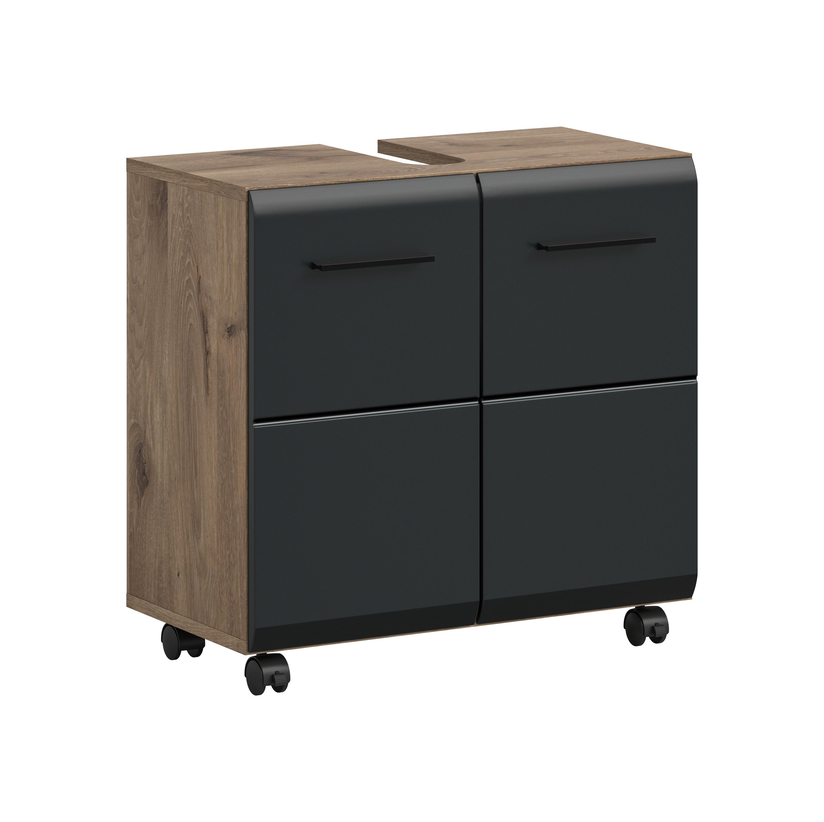 Waschbeckenunterschrank Ice Schwarz/Eiche Dekor B: 60cm - Eiche dunkel/Schwarz, Trend, Holzwerkstoff (60/58/30cm) - MID.YOU