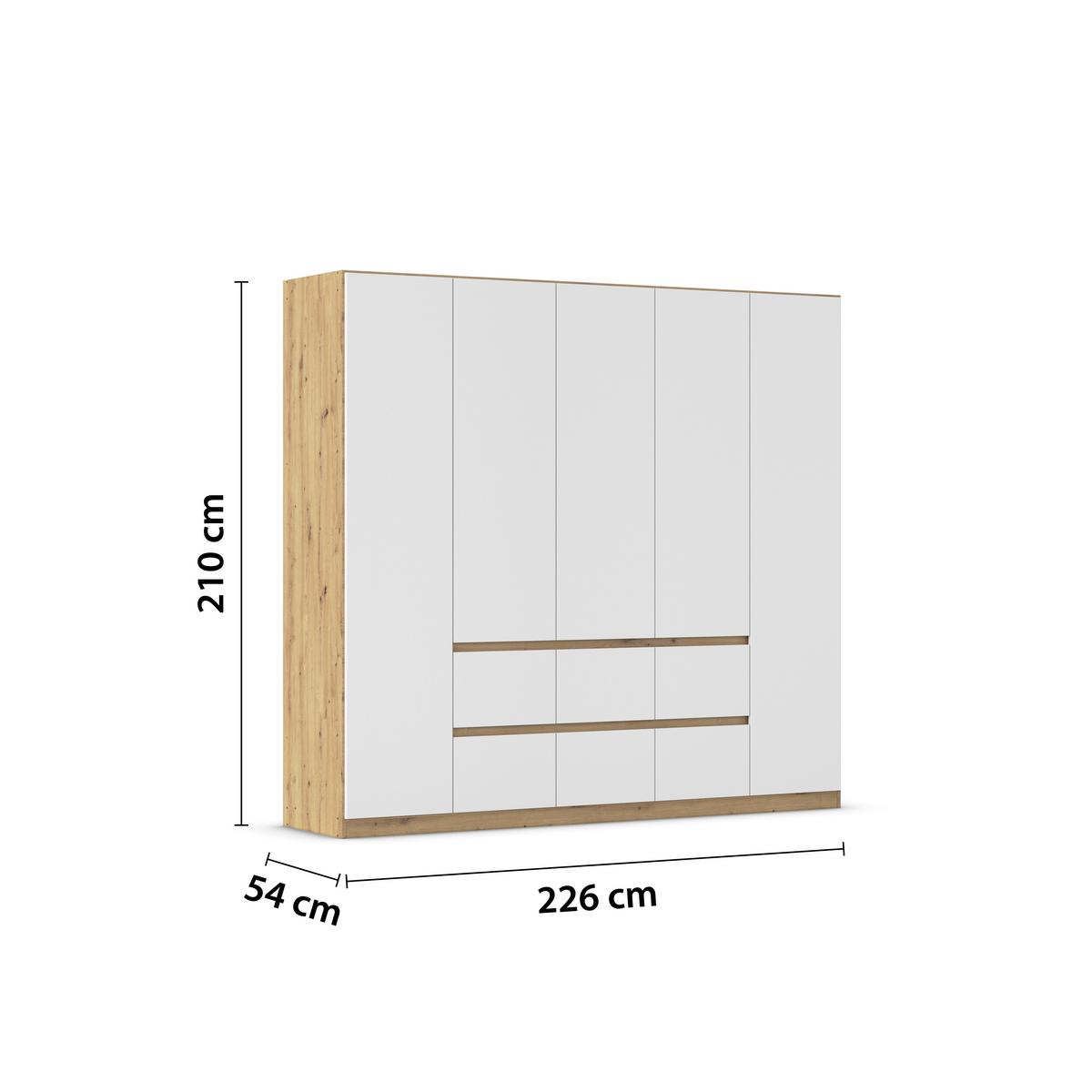 Drehtürenschrank Mainz Eiche Artisan B: 226 cm - Weiß/Eiche Artisan, Basics, Holzwerkstoff (226/210/54cm) - Rauch Möbel