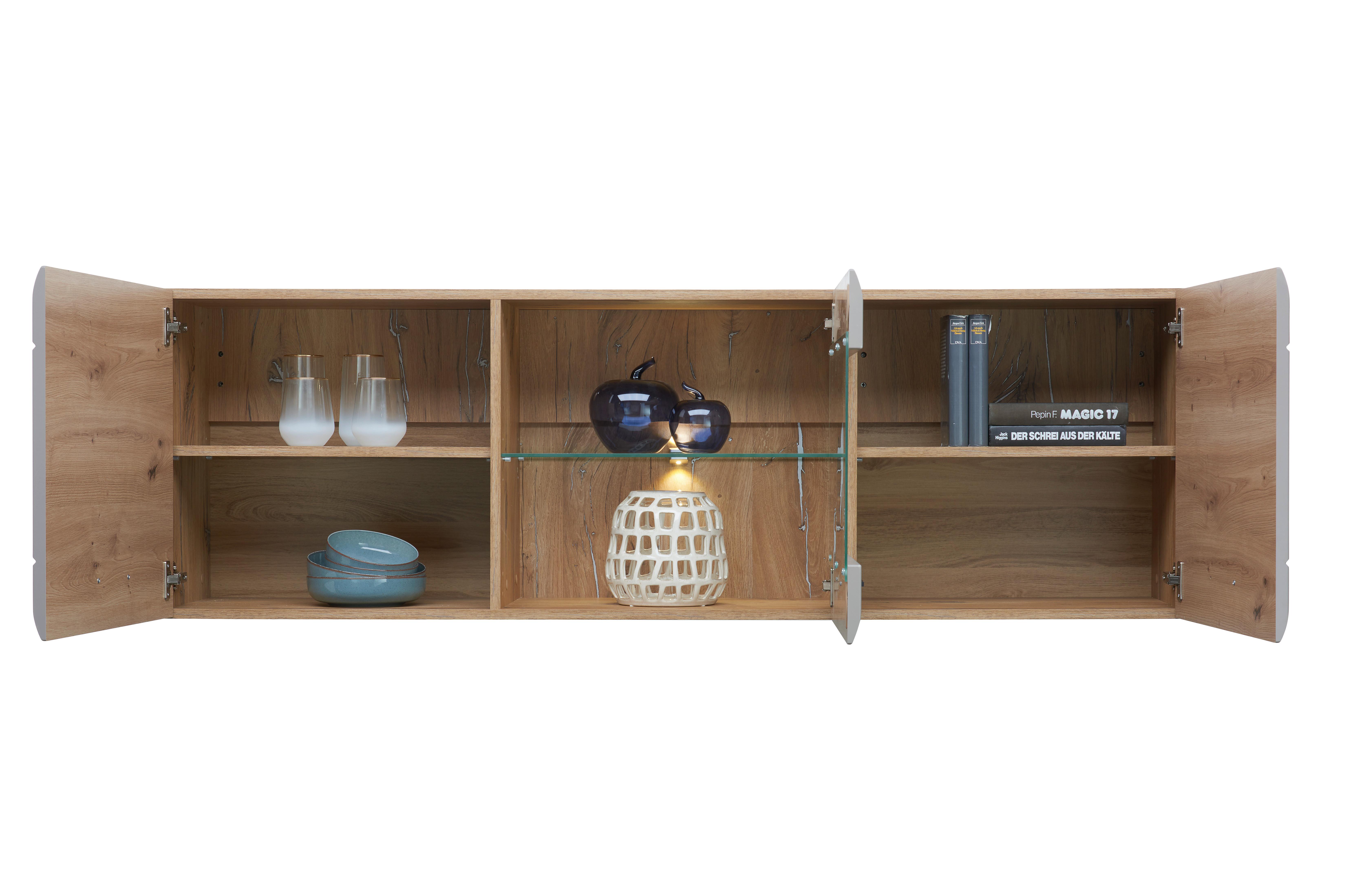 Hängevitrine Auris B: 164,3 Cm Eiche/basalt - Grau, MODERN, Glas/Holzwerkstoff (164,3/52/37,1cm) - Luca Bessoni