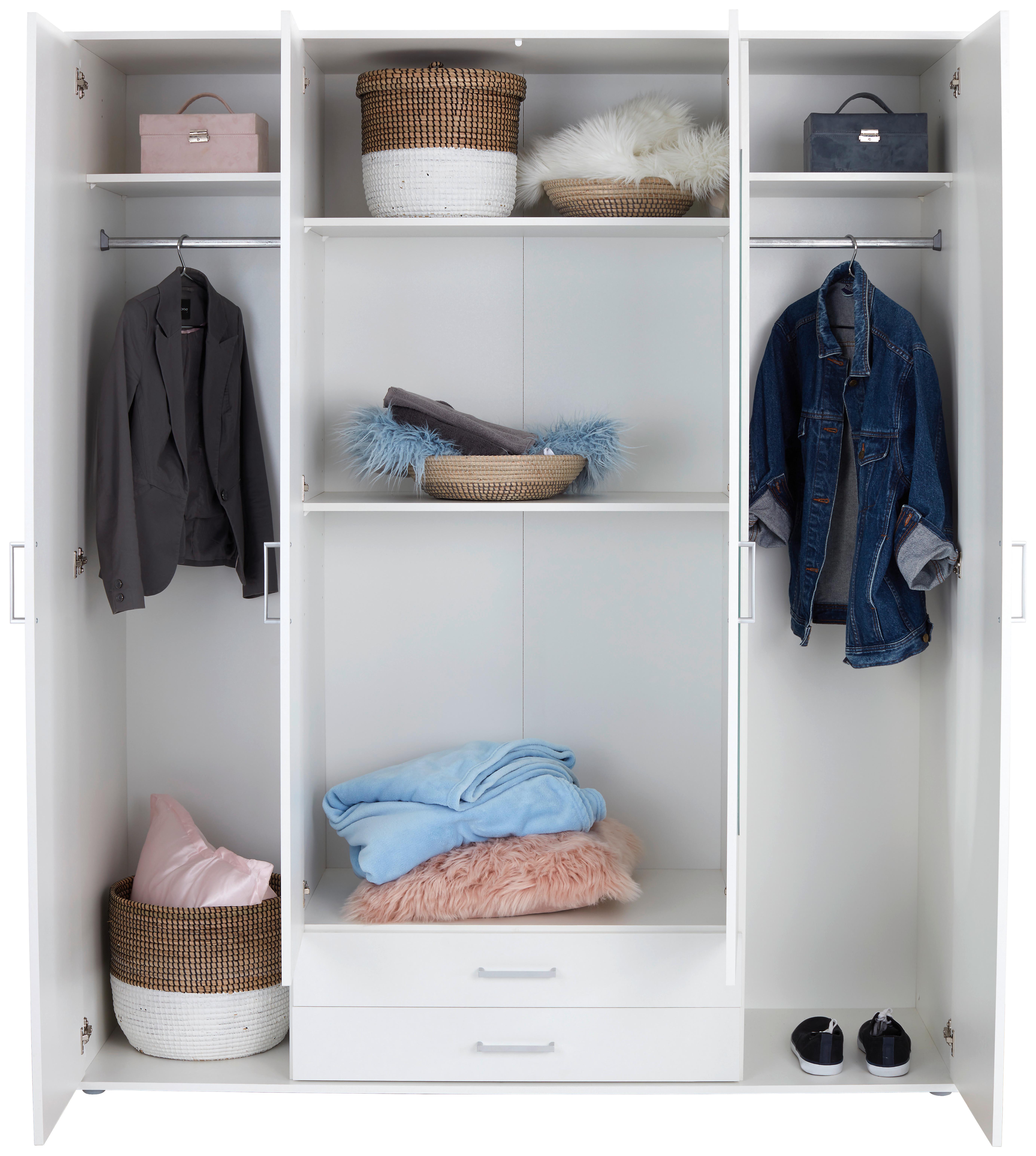 Drehtürenschrank Mit Spiegel 159 Cm Paul, Weiß - Weiß, Basics, Glas/Holzwerkstoff (159/196/54cm)