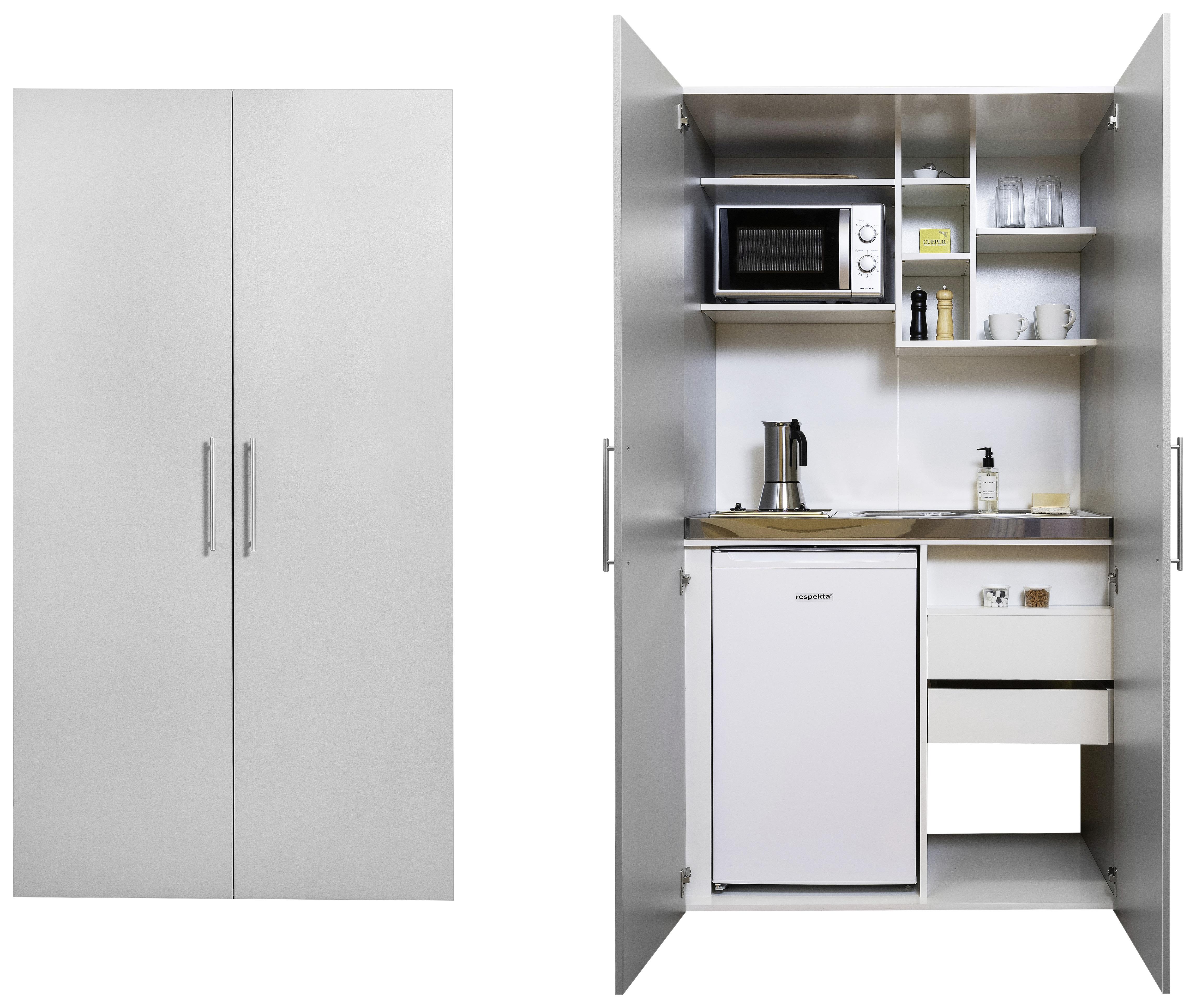 Kompakte Schrankküche in Silbergrau kaufen