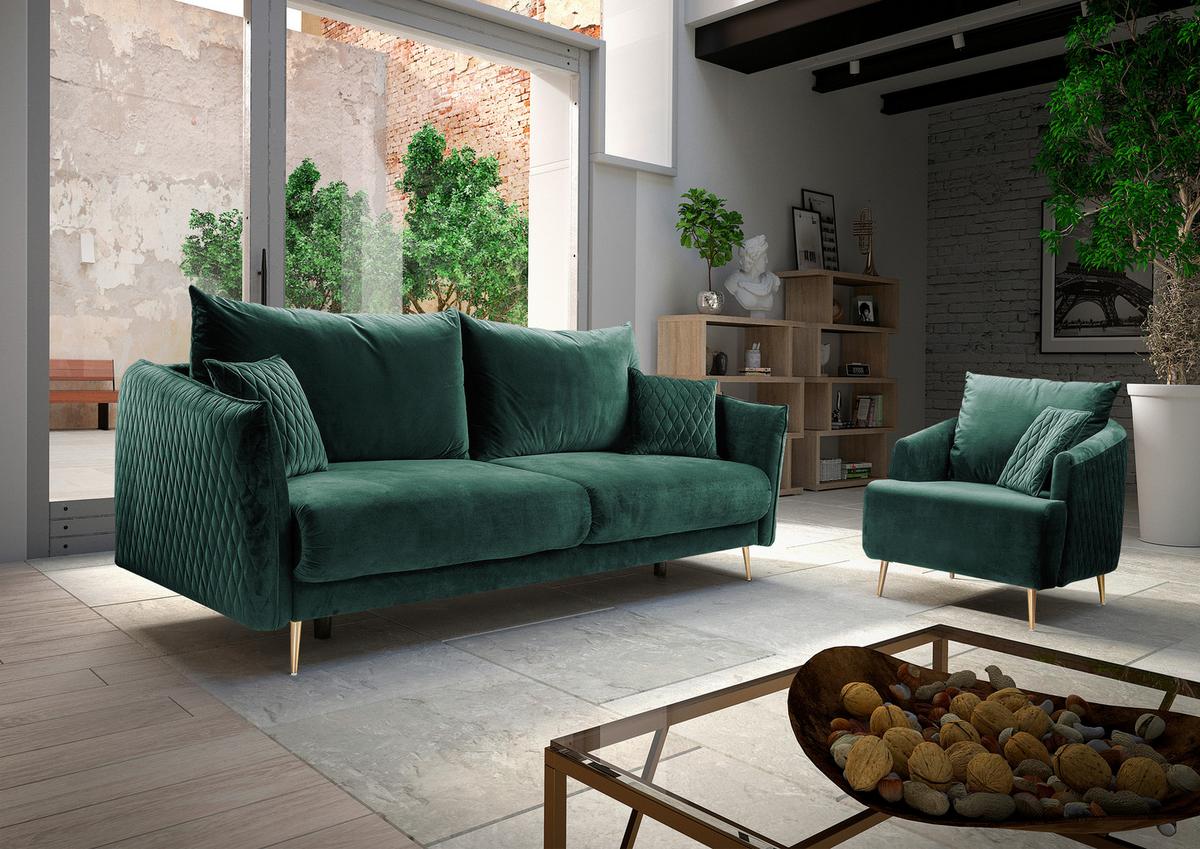 2-Sitzer-Sofa Mit Schlaffunktion Empoli Grün - Goldfarben/Grün, Design, Textil (235/96/104cm) - MID.YOU