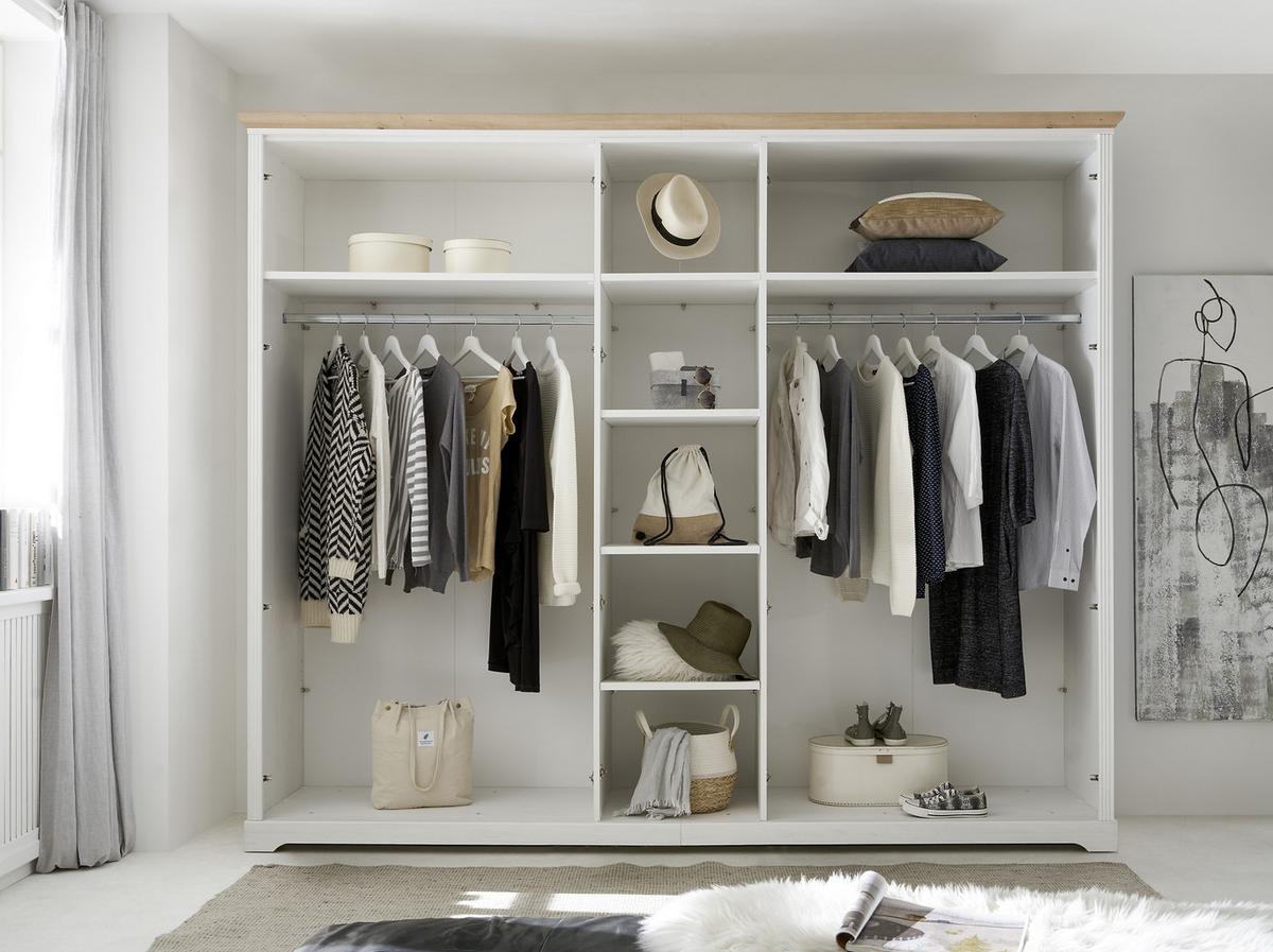 Drehtürenschrank Mit Spiegel 264cm Jasmin, Weiß - Weiß/Eiche Artisan, LIFESTYLE, Holzwerkstoff (264/220/64cm)