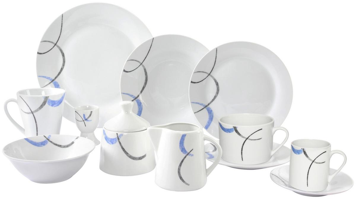 Kombiservice Kathalea Keramik 6 Personen Geschirr Set - Blau/Weiß, KONVENTIONELL, Keramik - Luca Bessoni