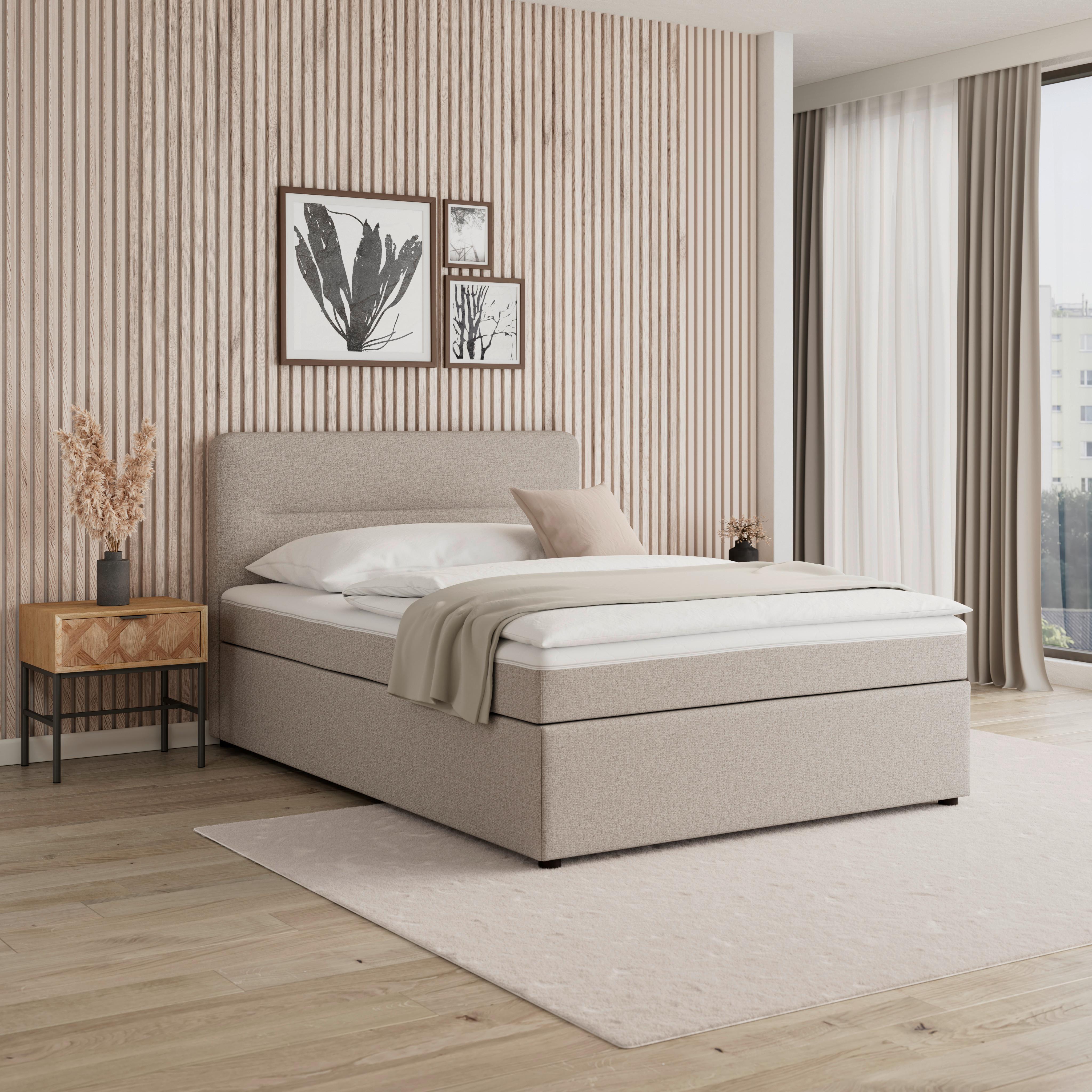Boxspringová postel MARCO 160x200, šedohnědá - černá/šedohnědá, Moderní, dřevo/textil (160/200cm) - Bessagi Home