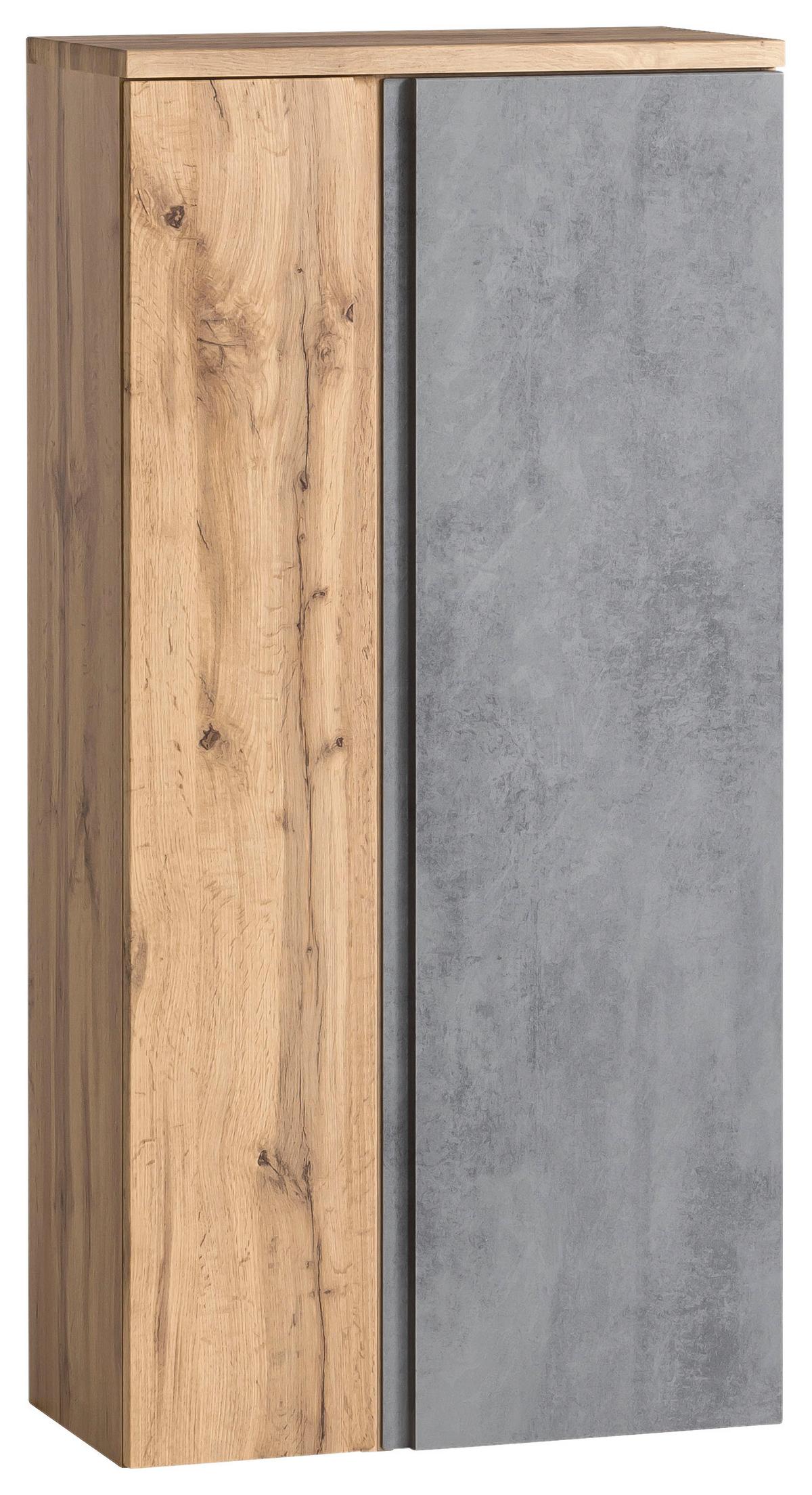 Midischrank Bad Landos BxH 65x130 cm Eiche Wotan - Eiche Wotan/Hellgrau, MODERN, Holzwerkstoff (65/130/35cm) - Held