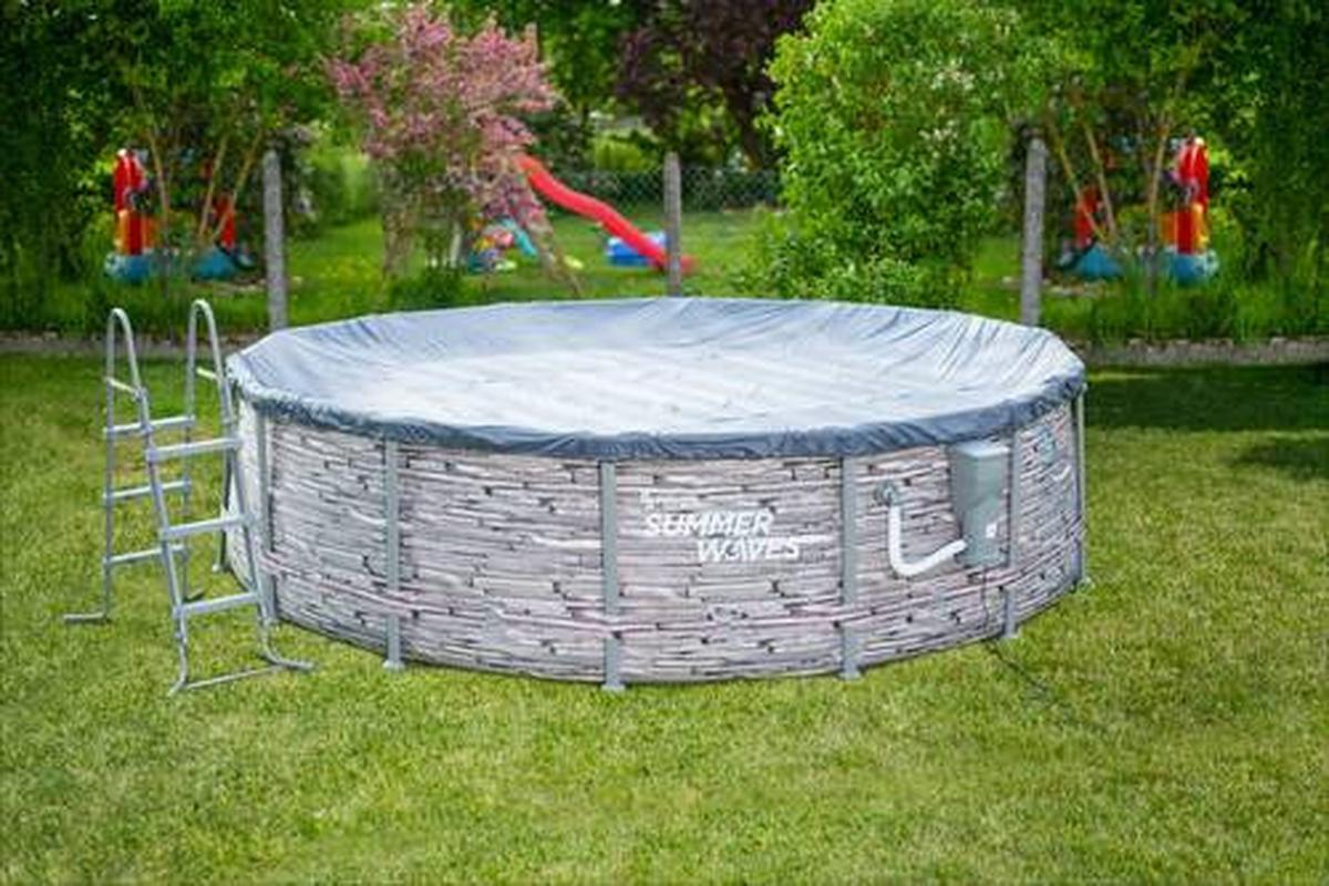 Aufstellpool Rund mit Leiter D: 427 cm - Grau, KONVENTIONELL, Kunststoff (427/107cm)