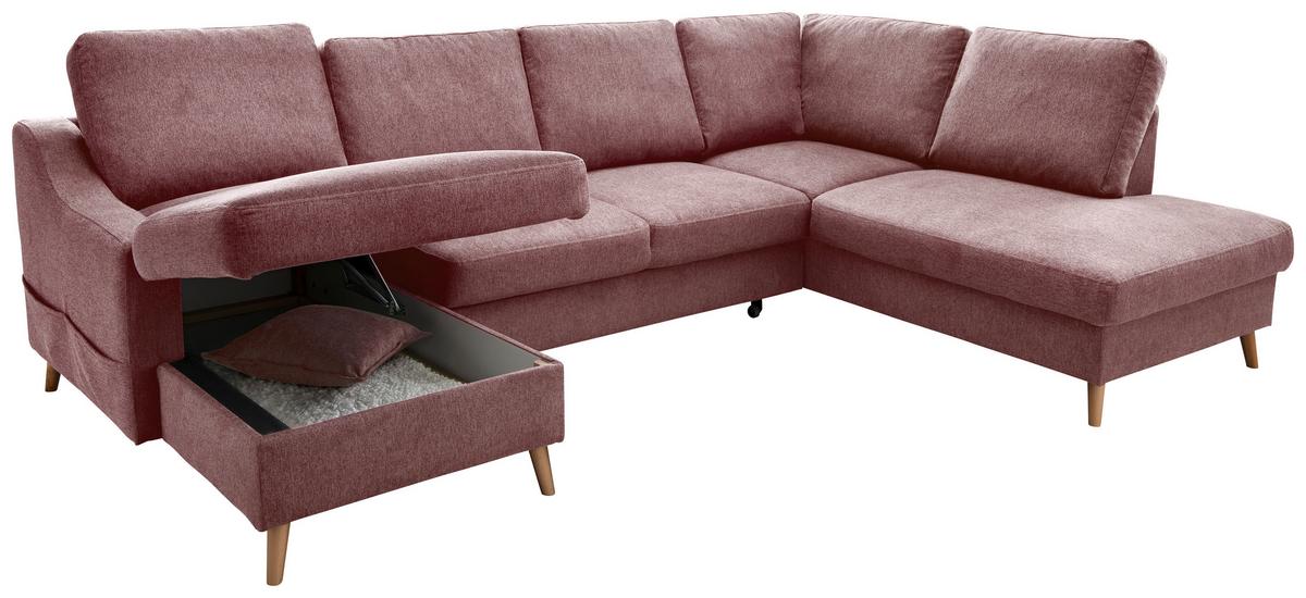 Wohnlandschaft Valentina Mit Schlaffunktion Rosa - Rosa/Naturfarben, KONVENTIONELL, Textil (150/301/200cm) - P & B