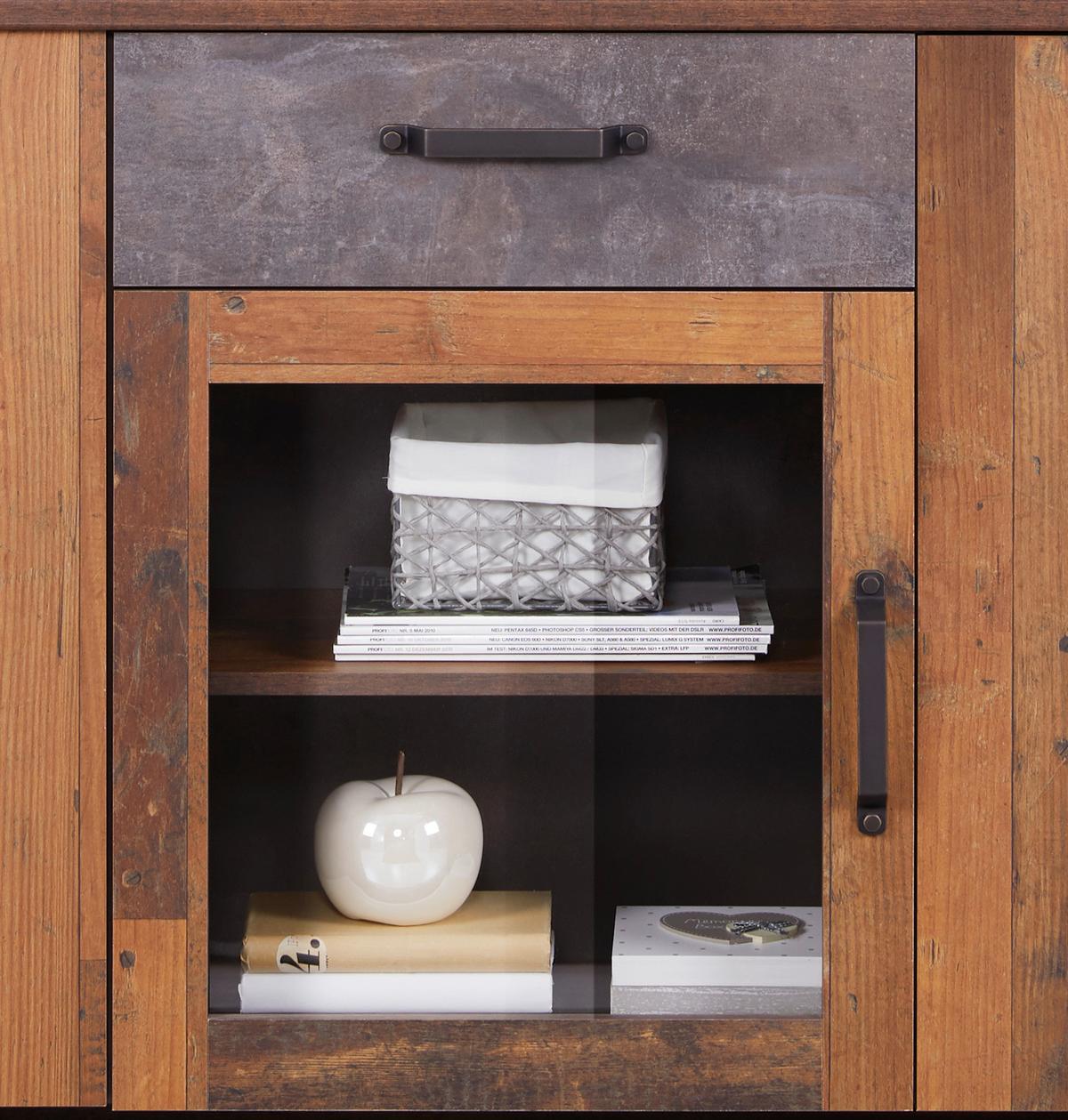 Sideboard Mit Glaselement B: 162 Cm Ontario, Old Style - Dunkelgrau/Eichefarben, Trend, Glas/Holzwerkstoff (162/86/41,5cm) - Ondega