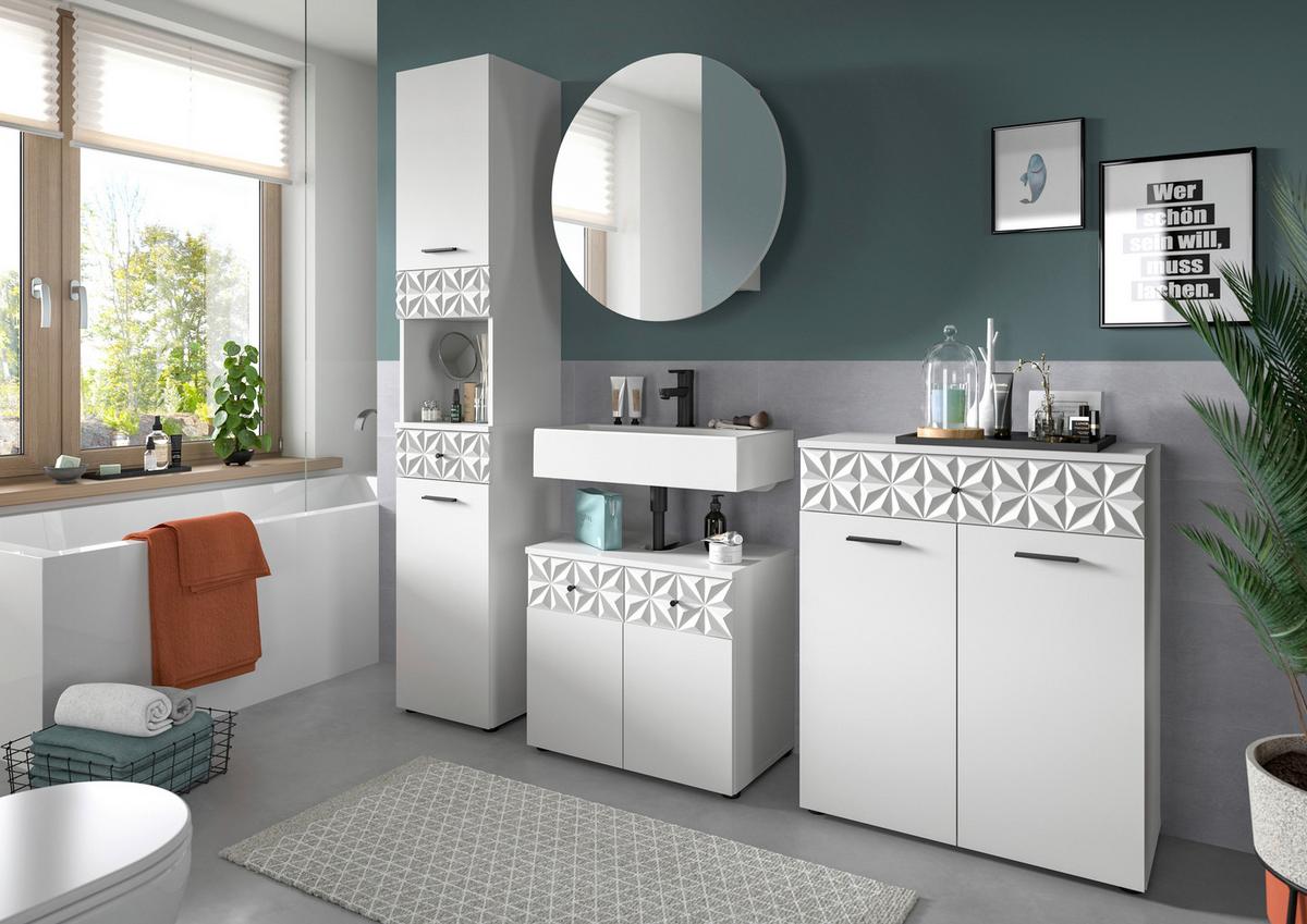 Badezimmer Prisma Weiß B: 130 cm - Schwarz/Weiß, MODERN, Glas/Holzwerkstoff (130cm) - MID.YOU