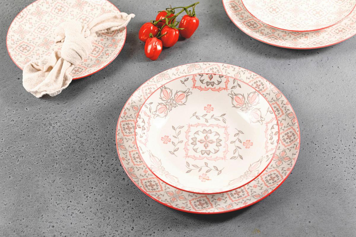 Tellerset 18 -Teilig. Grau/Rosa/Rot/Weiß - Rot/Rosa, Basics, Keramik - Mäser