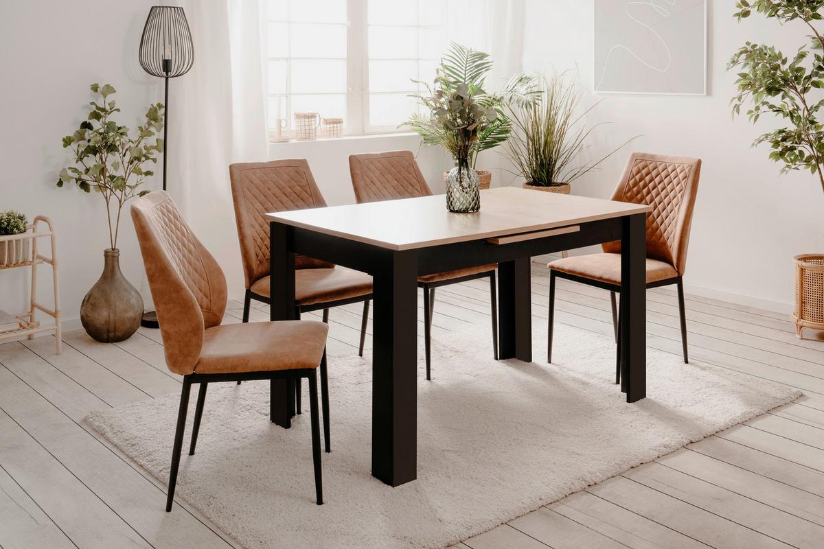 Esstisch Birmingham 80a - Schwarz/Eiche Artisan, MODERN, Holzwerkstoff (125-165/80/75cm) - MID.YOU