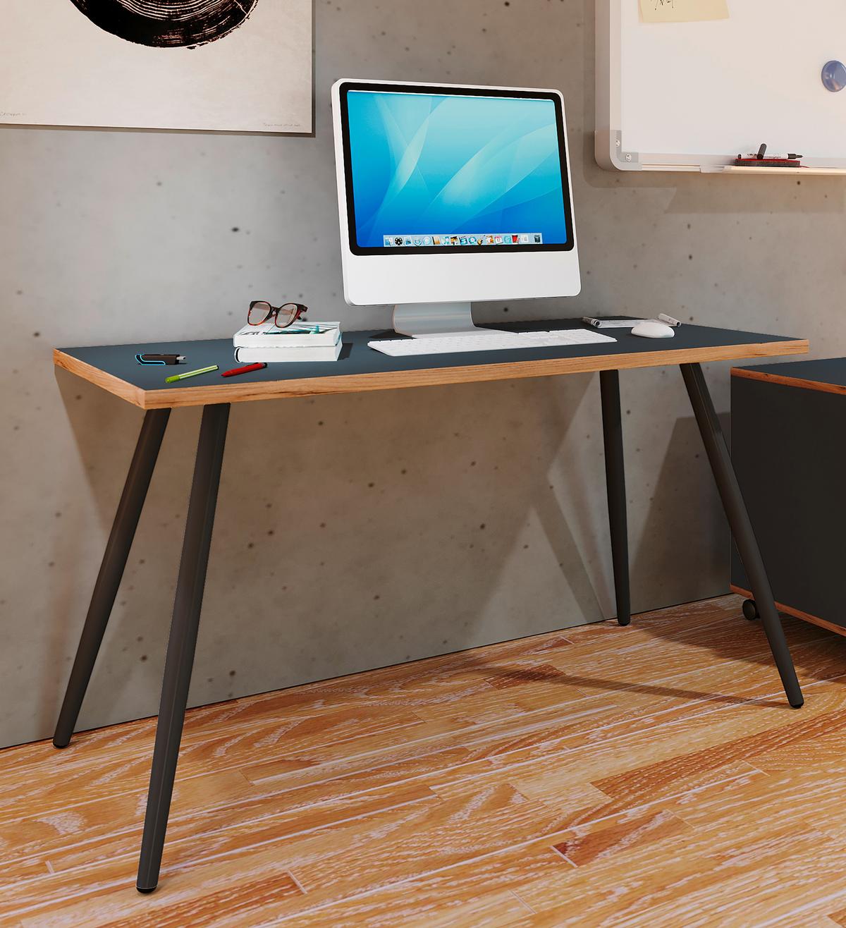 Schreibtisch Salia Anthrazit/Eiche Dekor L: 138cm - Honigeiche/Anthrazit, Design, Holzwerkstoff/Metall (138/80/70cm) - MID.YOU