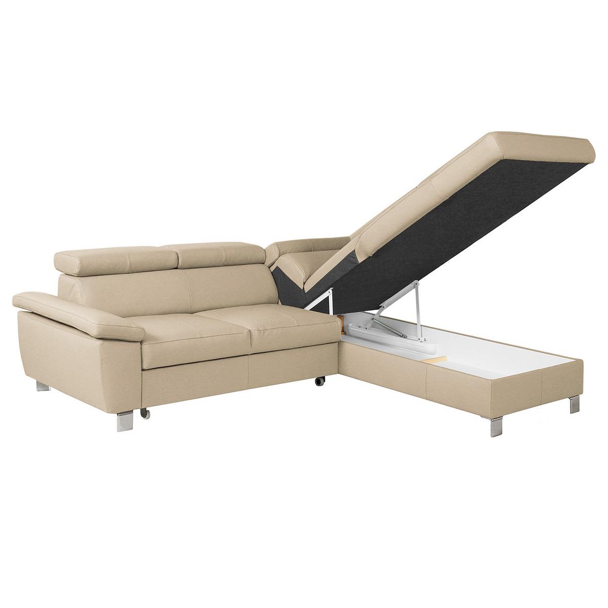 Ecksofa Lugano Teilleder Beige 248x208 - Chromfarben/Beige, Design, Leder/Textil (248/208cm) - Livetastic