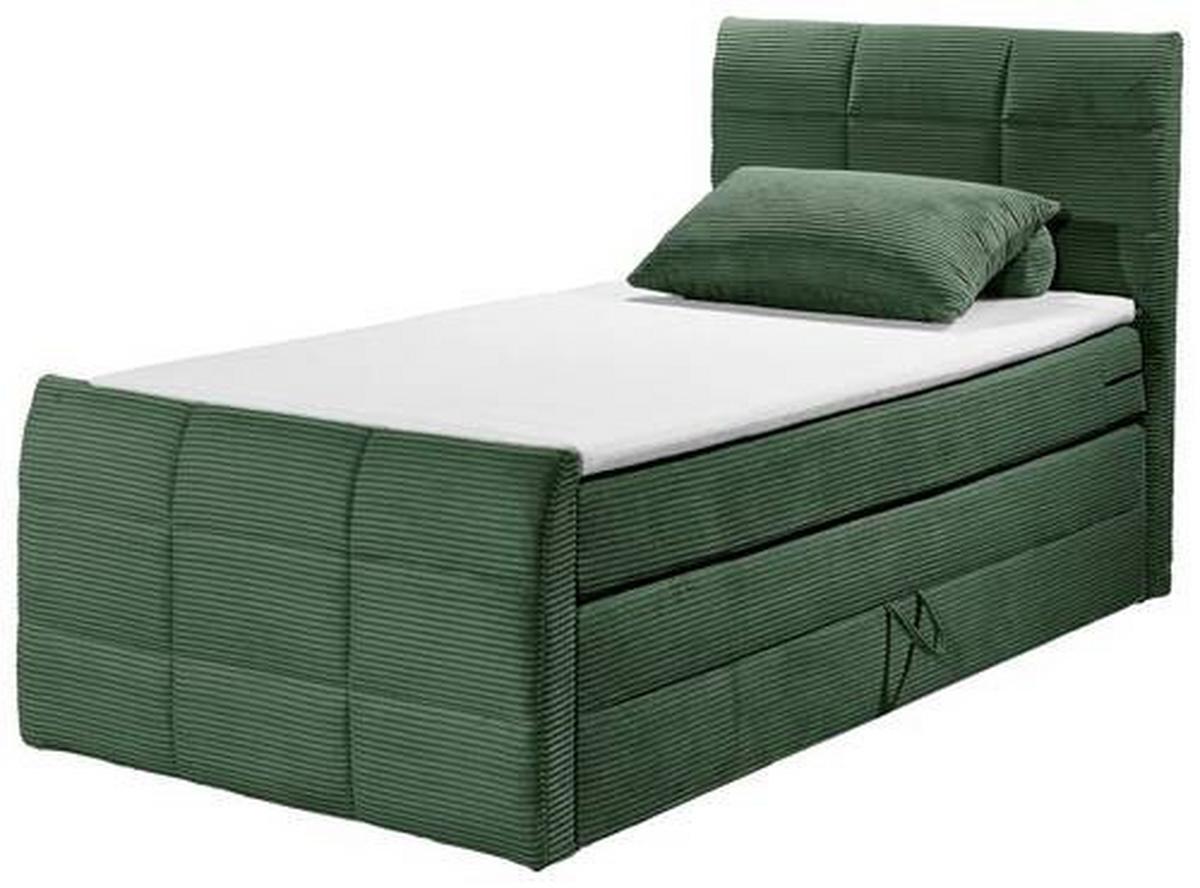 Boxspringbett Mit Topper & Bettkasten 120x200 Bolivia - Schwarz/Olivgrün, MODERN, Holzwerkstoff/Textil (120/200cm) - MID.YOU
