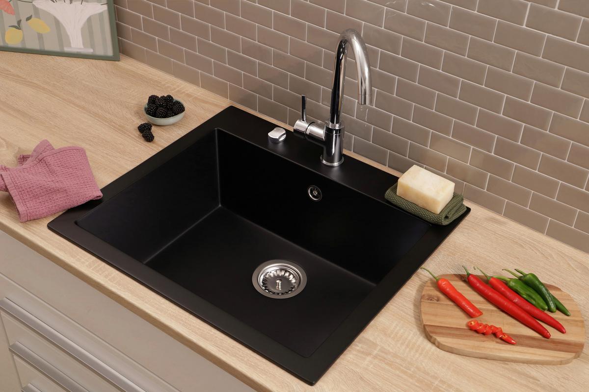 SPÜLE Oakville, Schwarz B: 60 cm - Schwarz, Trend, Stein (60/22/53cm) - Respekta