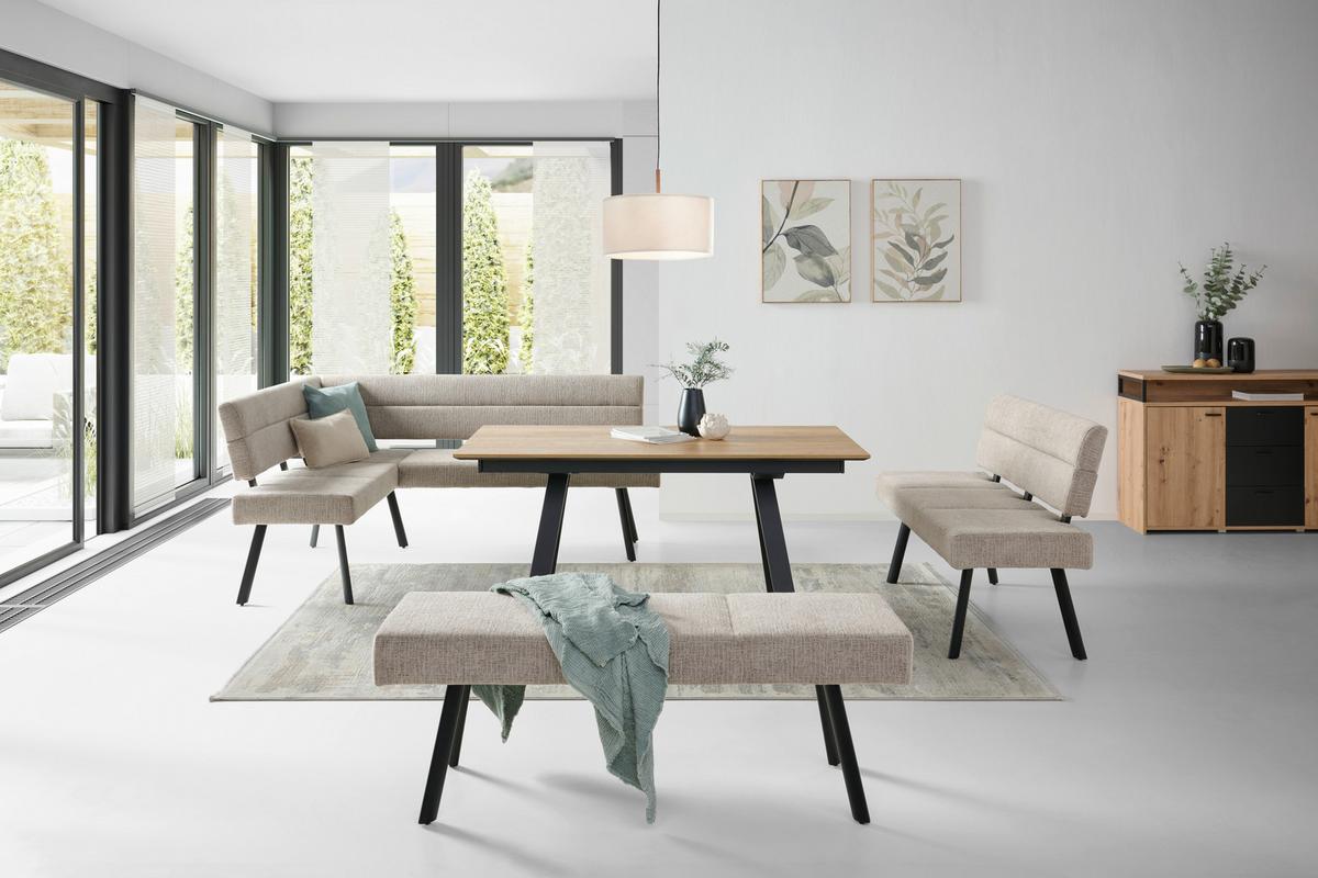 Eckbank Paros Beige, S: 150x190cm - Beige/Schwarz, KONVENTIONELL, Textil/Metall (150/190cm) - MID.YOU