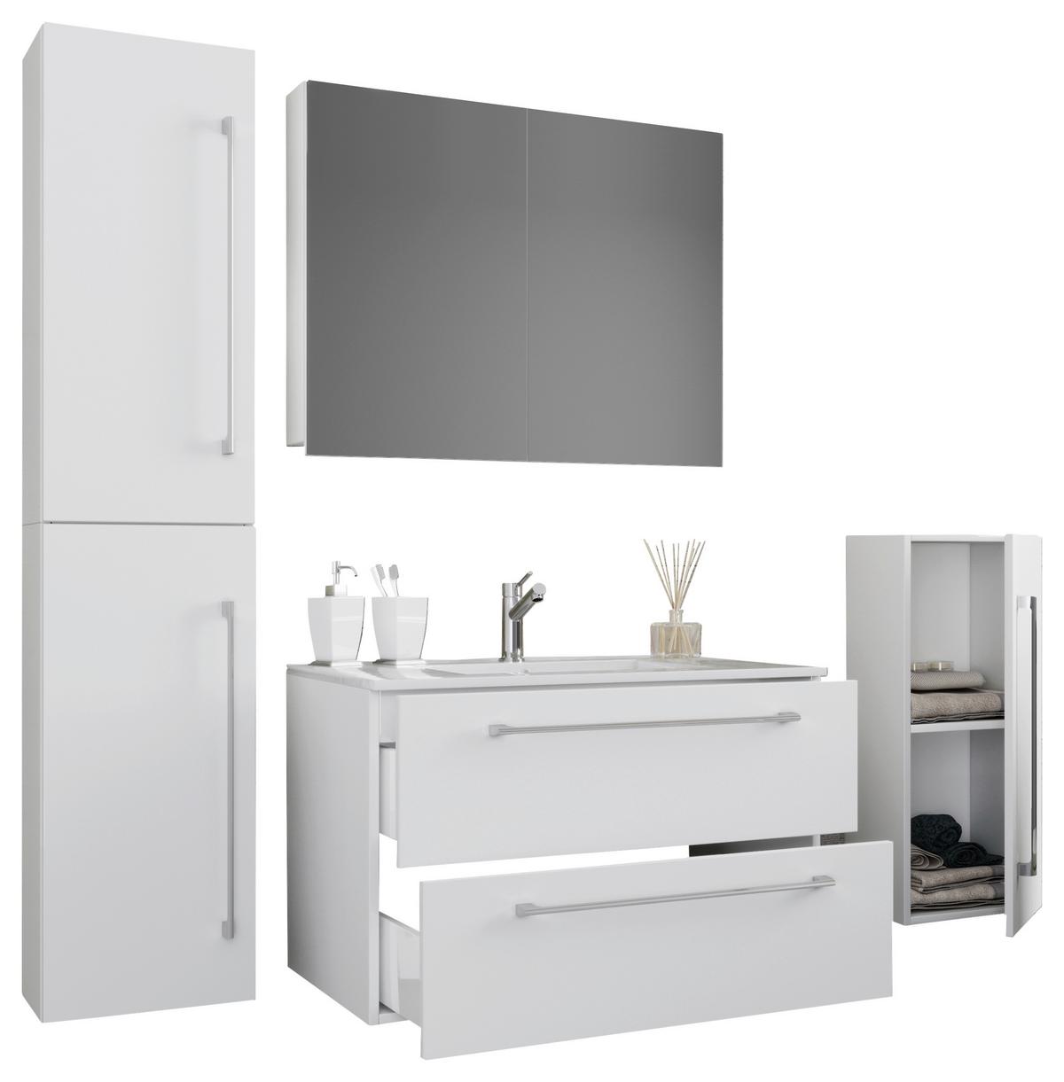 Badezimmer Badinos 5-Teilig Weiß B: 60 cm - Weiß, MODERN, Keramik/Holzwerkstoff (127cm) - MID.YOU