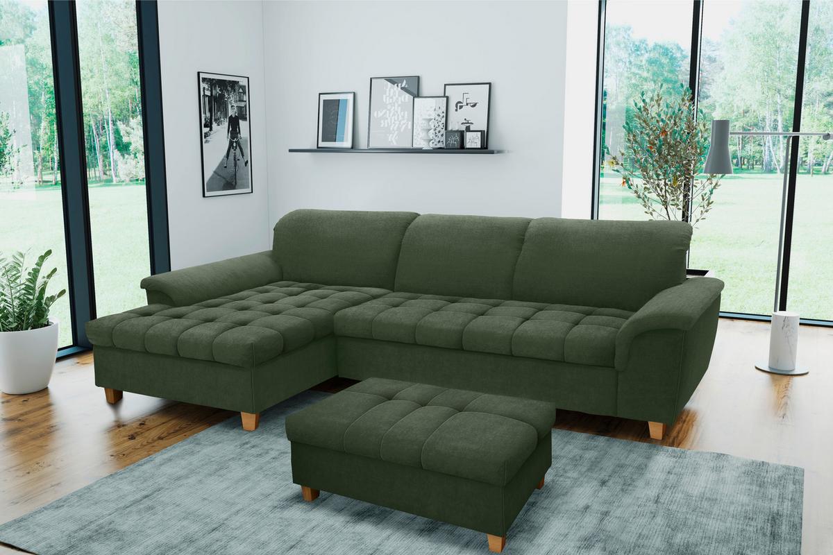 Ecksofa Mit Schlaffunktion Franzi Grün Mikrofaser - Eichefarben/Grün, KONVENTIONELL, Textil (170/281cm) - MID.YOU