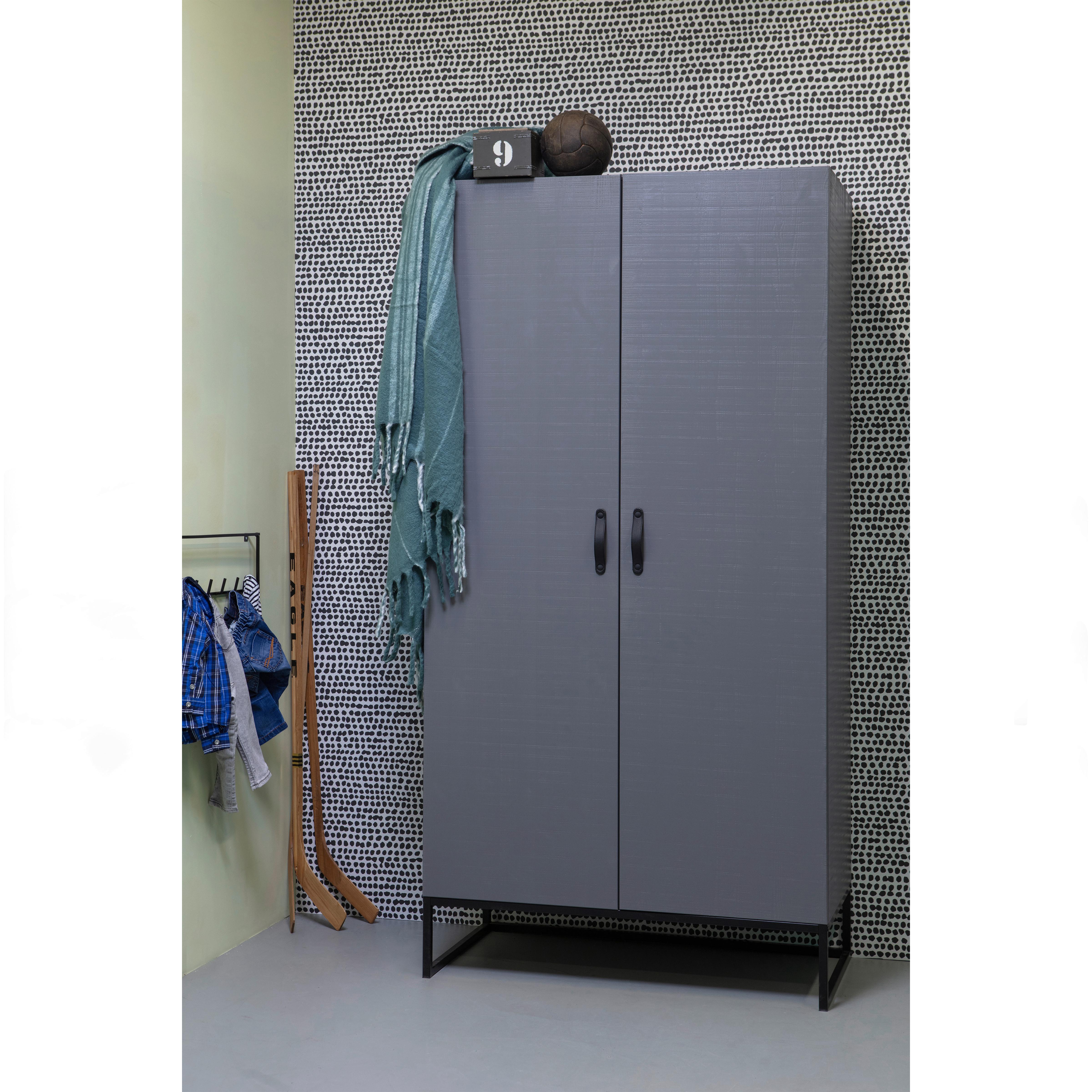 Drehtürenschrank Morris, Grau/schwarz B: 100 Cm - Grau, Design, Holz (100/195/53cm) - Livetastic