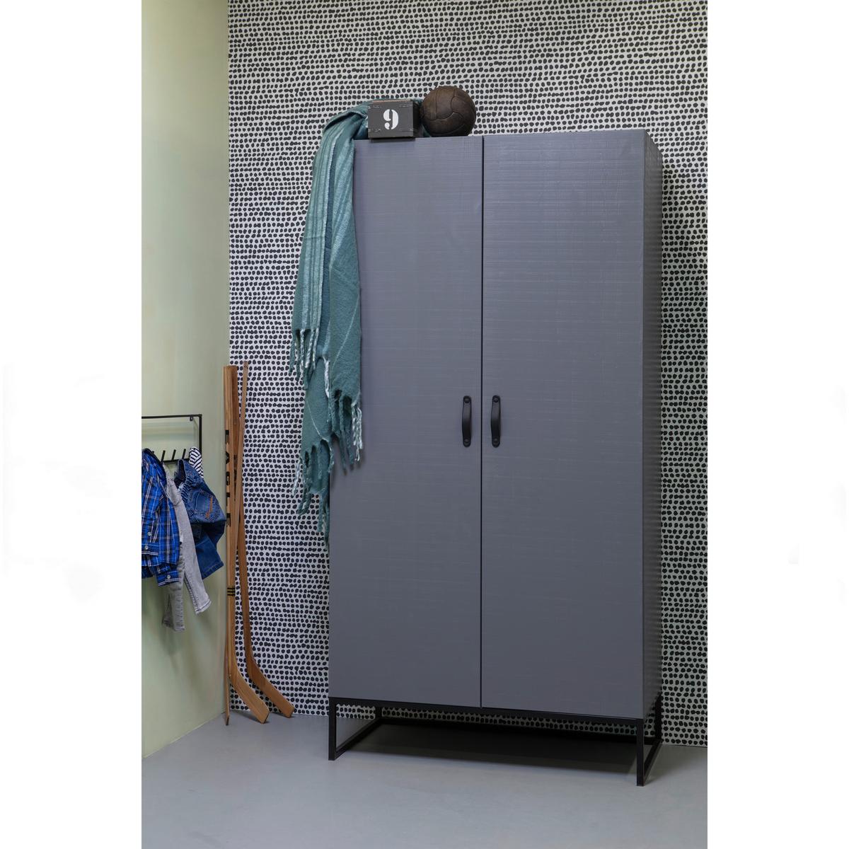 Drehtürenschrank Morris, Grau/schwarz B: 100 Cm - Grau, Design, Holz (100/195/53cm) - Livetastic