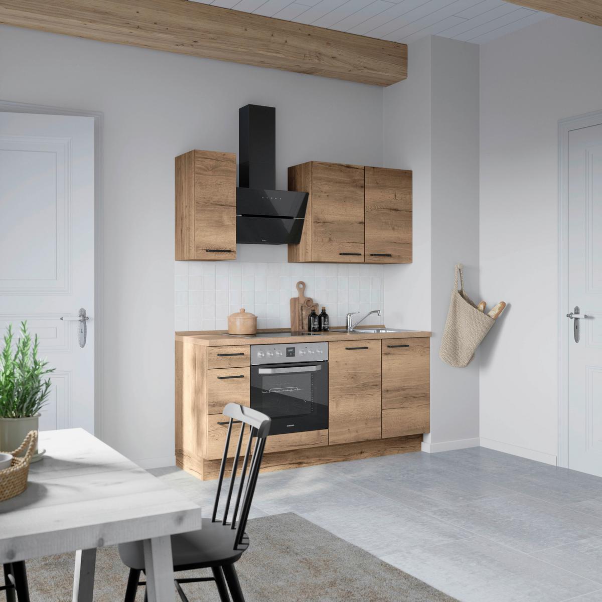 Kuchyňská linka 180 cm, dekor dub Havanna - černá/tmavý dub, Moderní, kov/kompozitní dřevo (180cm) - Nobilia