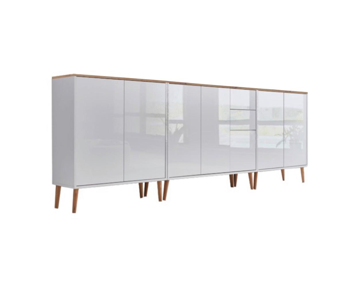 Sideboard Mailand6 B: 263,5cm Weiß/Eiche