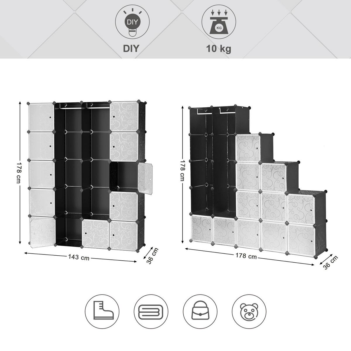 Regalkombination B: 143 cm, Grau, Schwarz, Weiß - Schwarz/Weiß, Basics, Kunststoff/Metall (143/178/36cm) - Boxxx