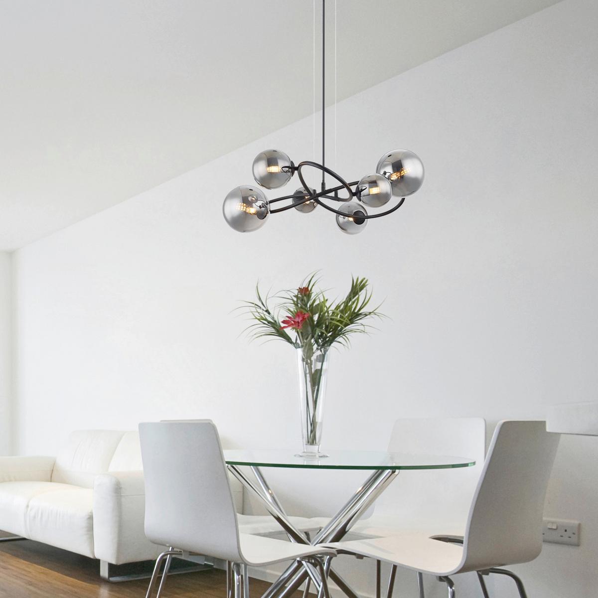 LED-Hängeleuchte 56133-6h - Transparent/Schwarz, Design, Glas/Kunststoff (62,2/58,8/120cm) - Globo